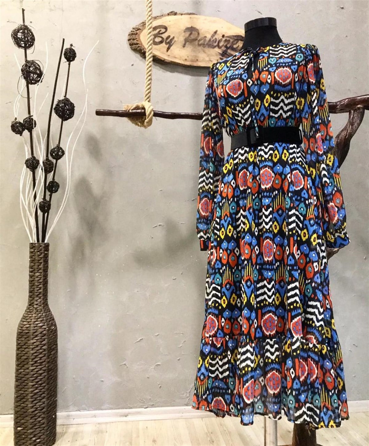 Şifon Kumaş Beli Lastikli Elbise