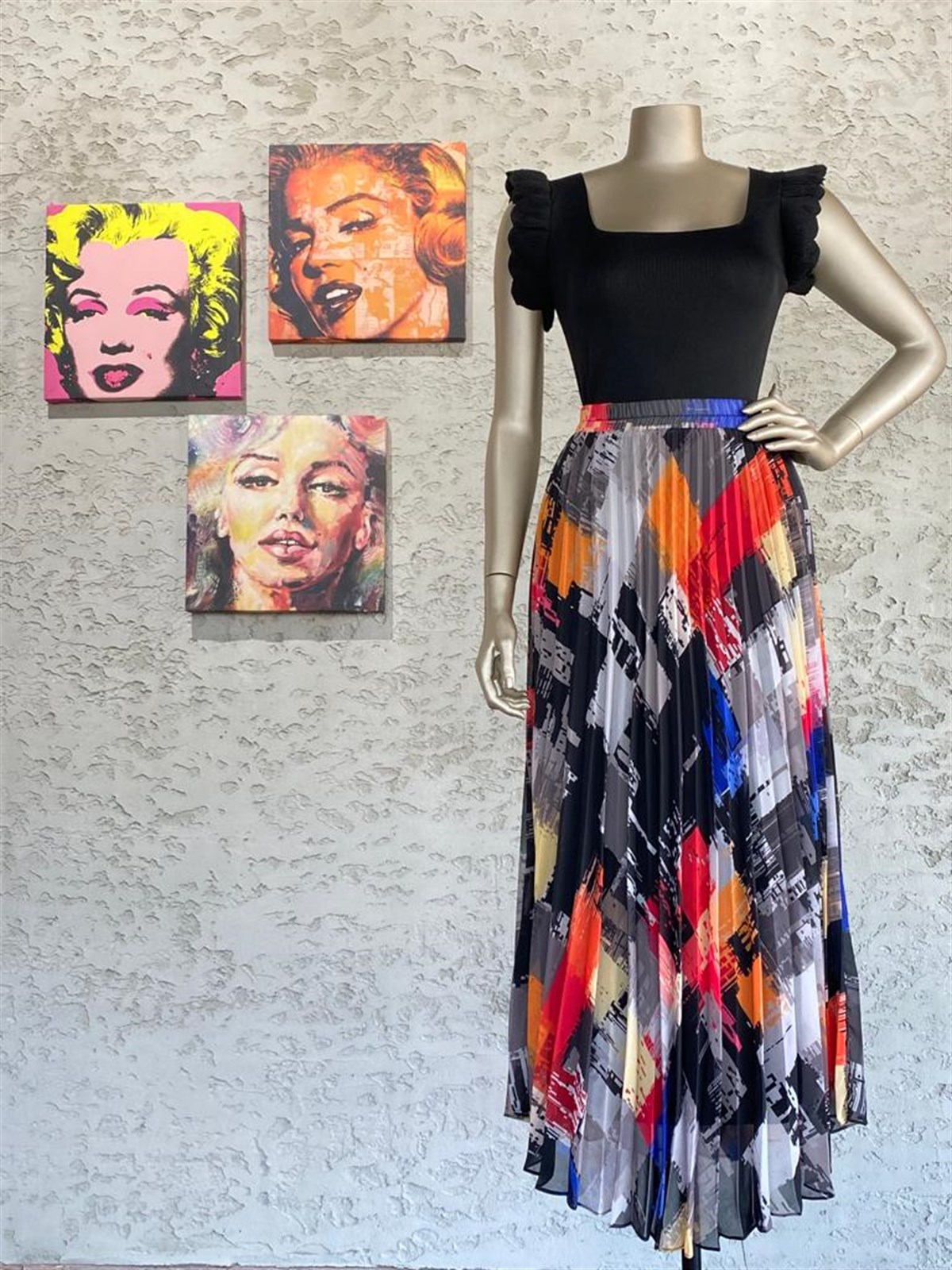 Sifon Kumaş İçi Uzun Astarlı Kumaş Desenli Beli Lastikli Maxi Boy Etek (Siyah)