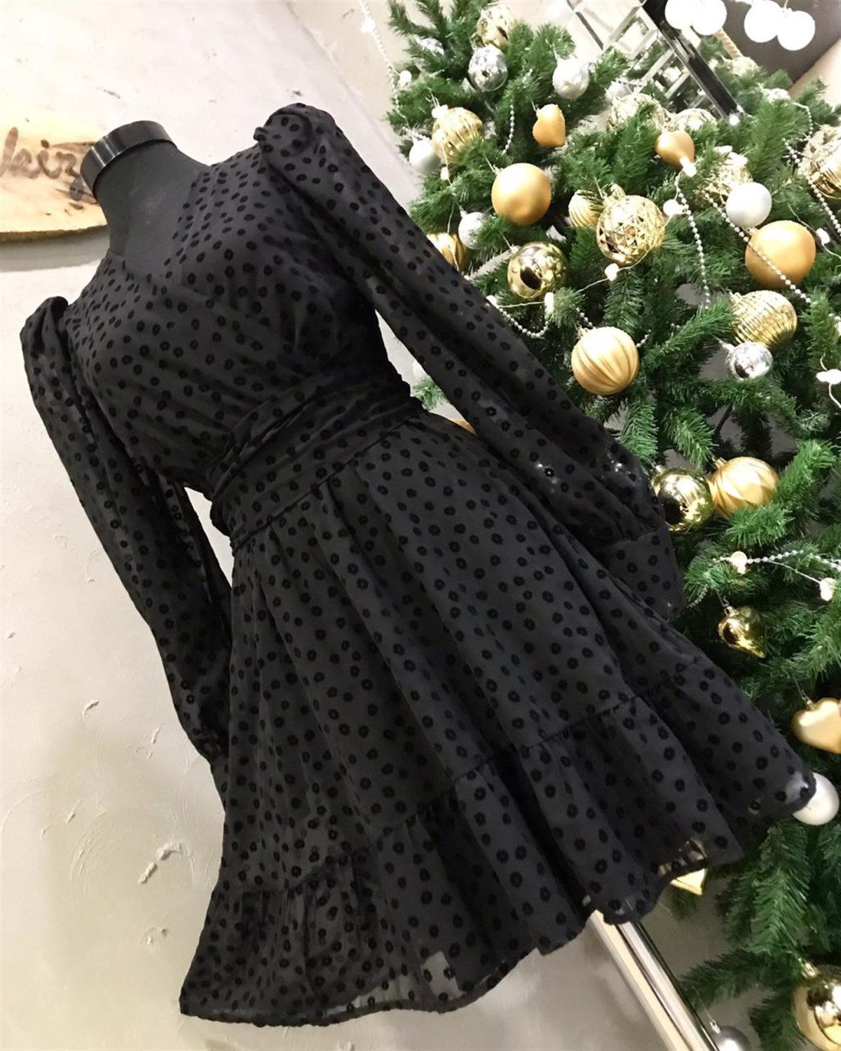 Şifon Kumaş Mini Elbise (SİYAH)