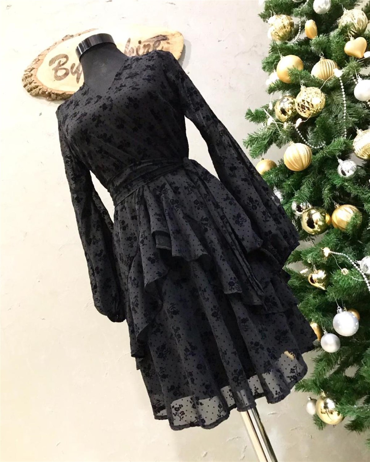 Şifon Kumaş Yandan Fermuarlı Kuşaklı Mini Elbise