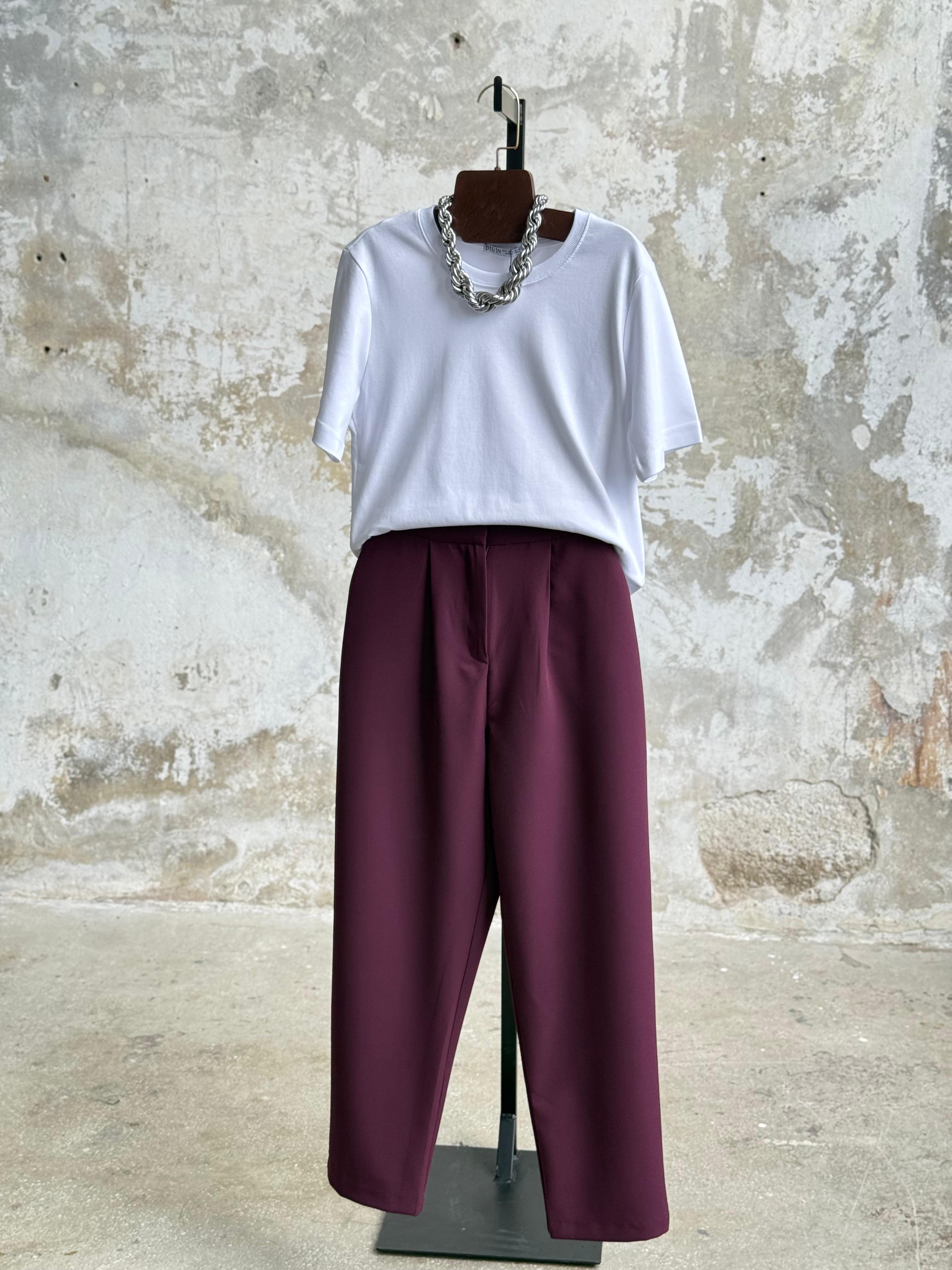 Sırt Lastik Detaylı Havuç Model Pantolon (Mürdüm)