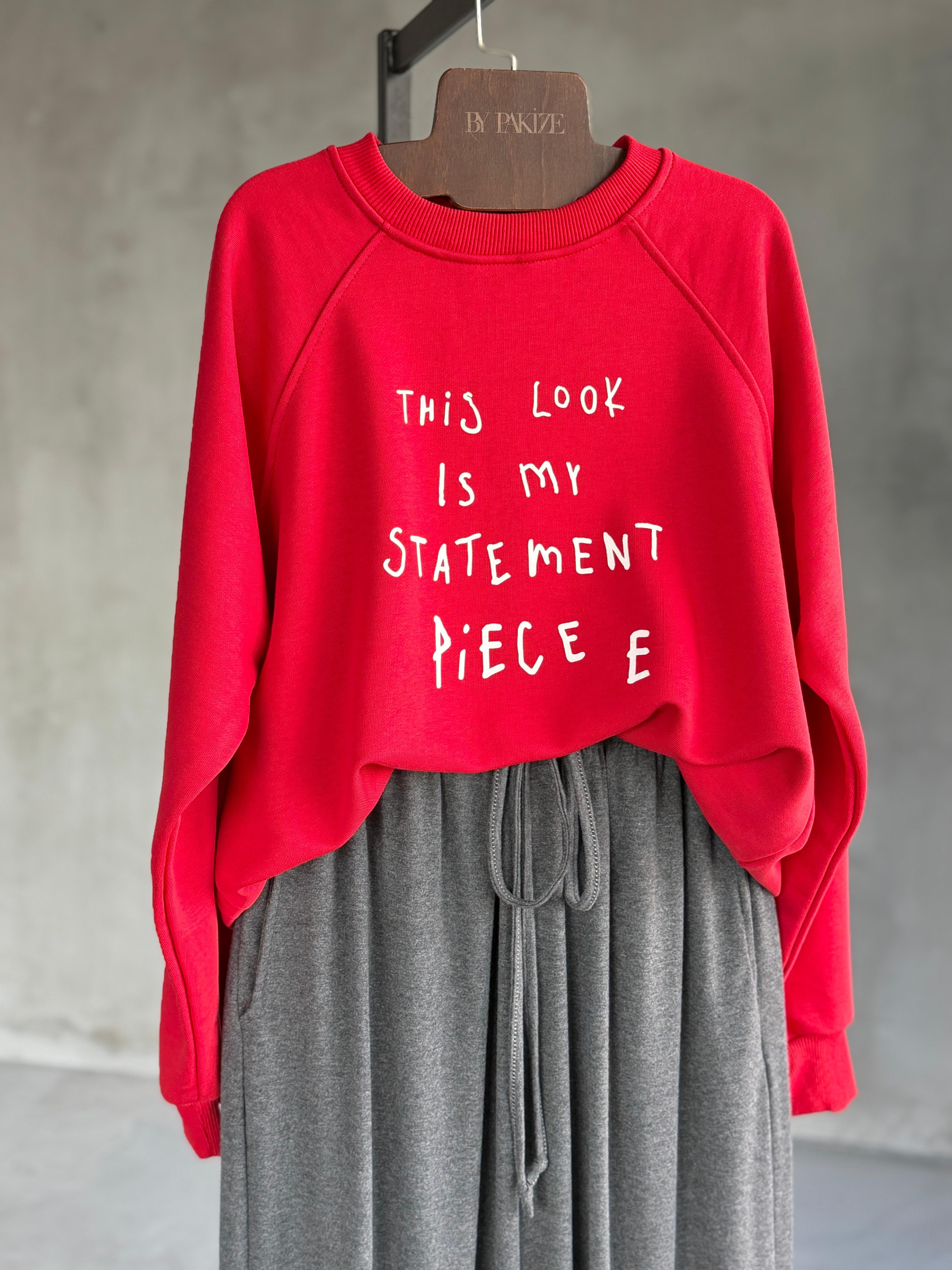Statement Yazı Baskılı Sweatshirt (kırmızı)