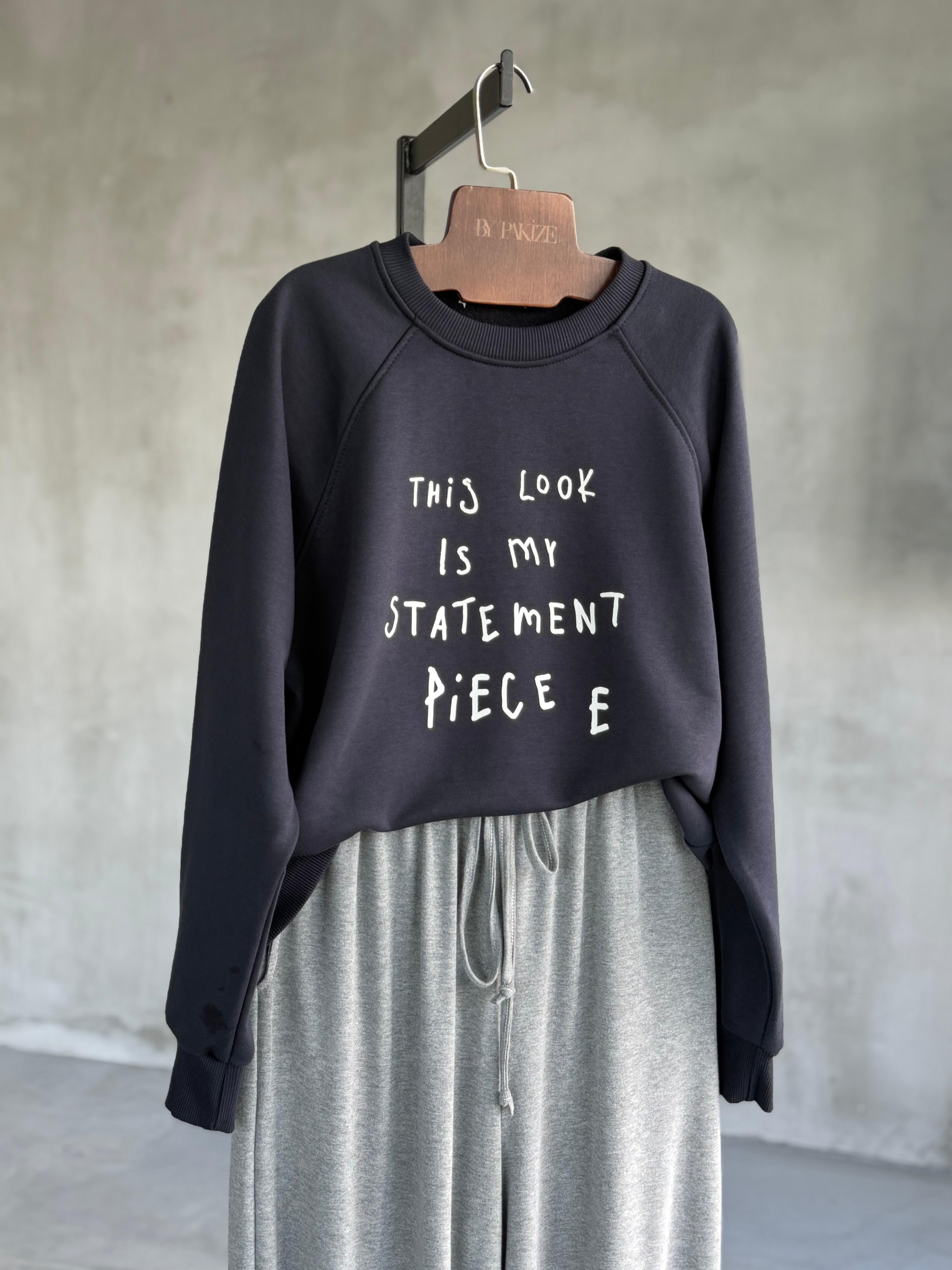 Statement Yazı Baskılı Sweatshirt (Lacivert)
