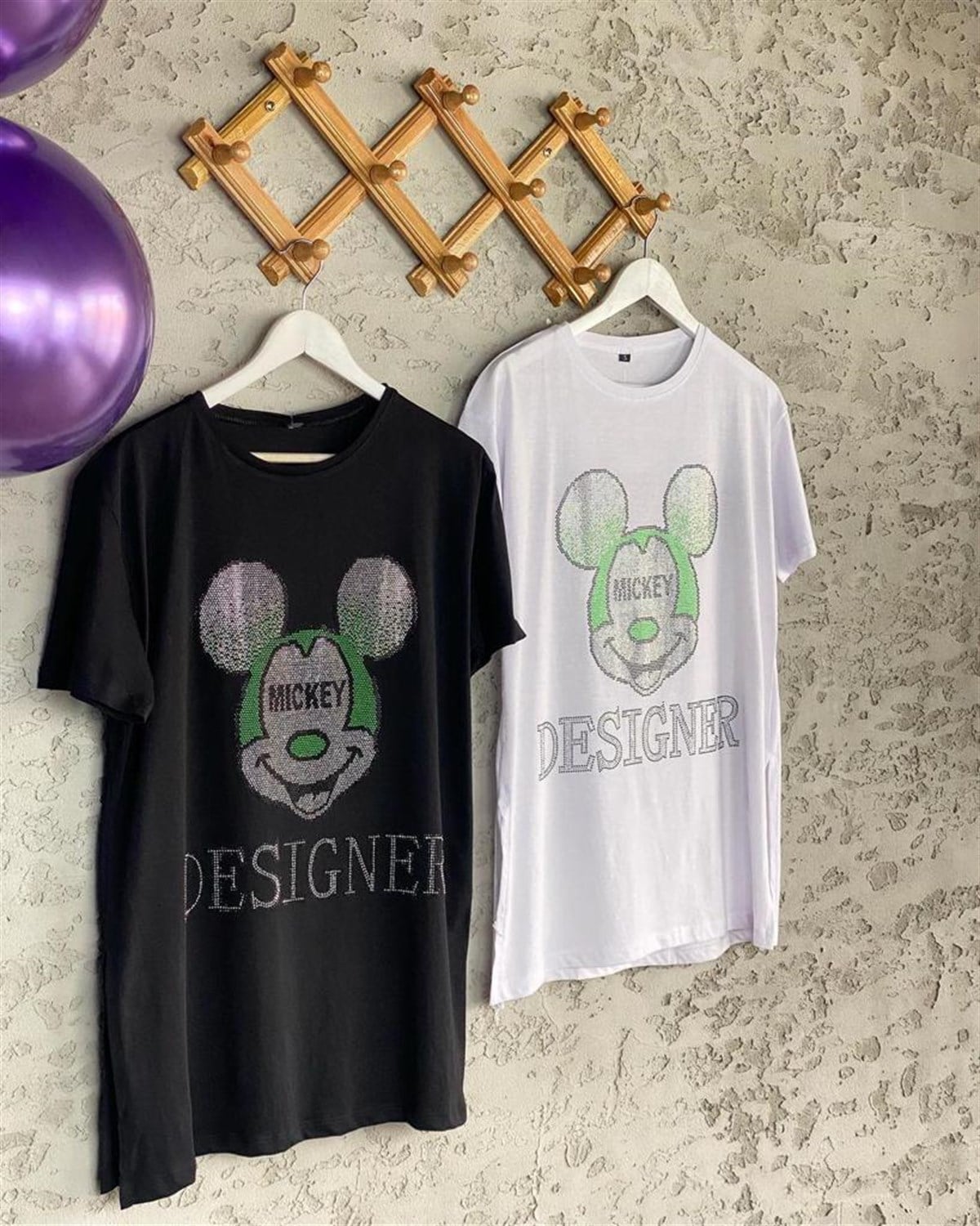 Taş Dizili Mickey Mouse Tunik (Siyah)
