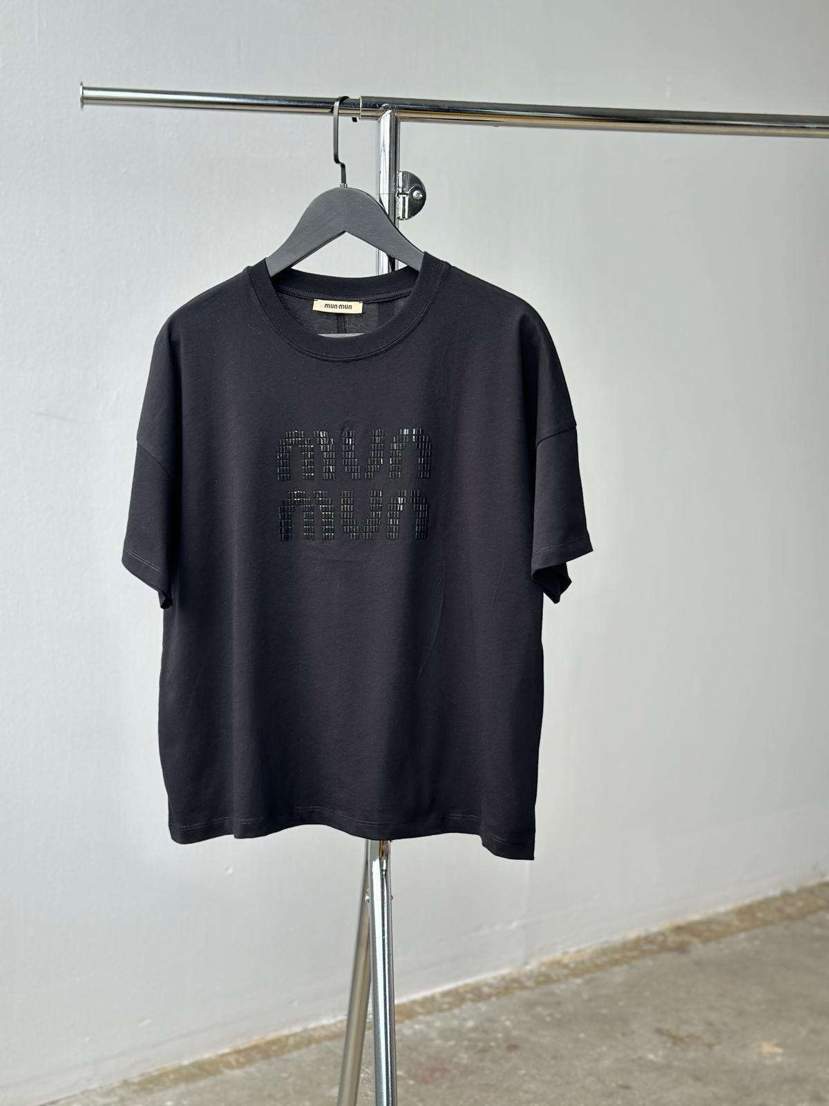 Taş İşçilikli Oversize Tişört (Siyah)