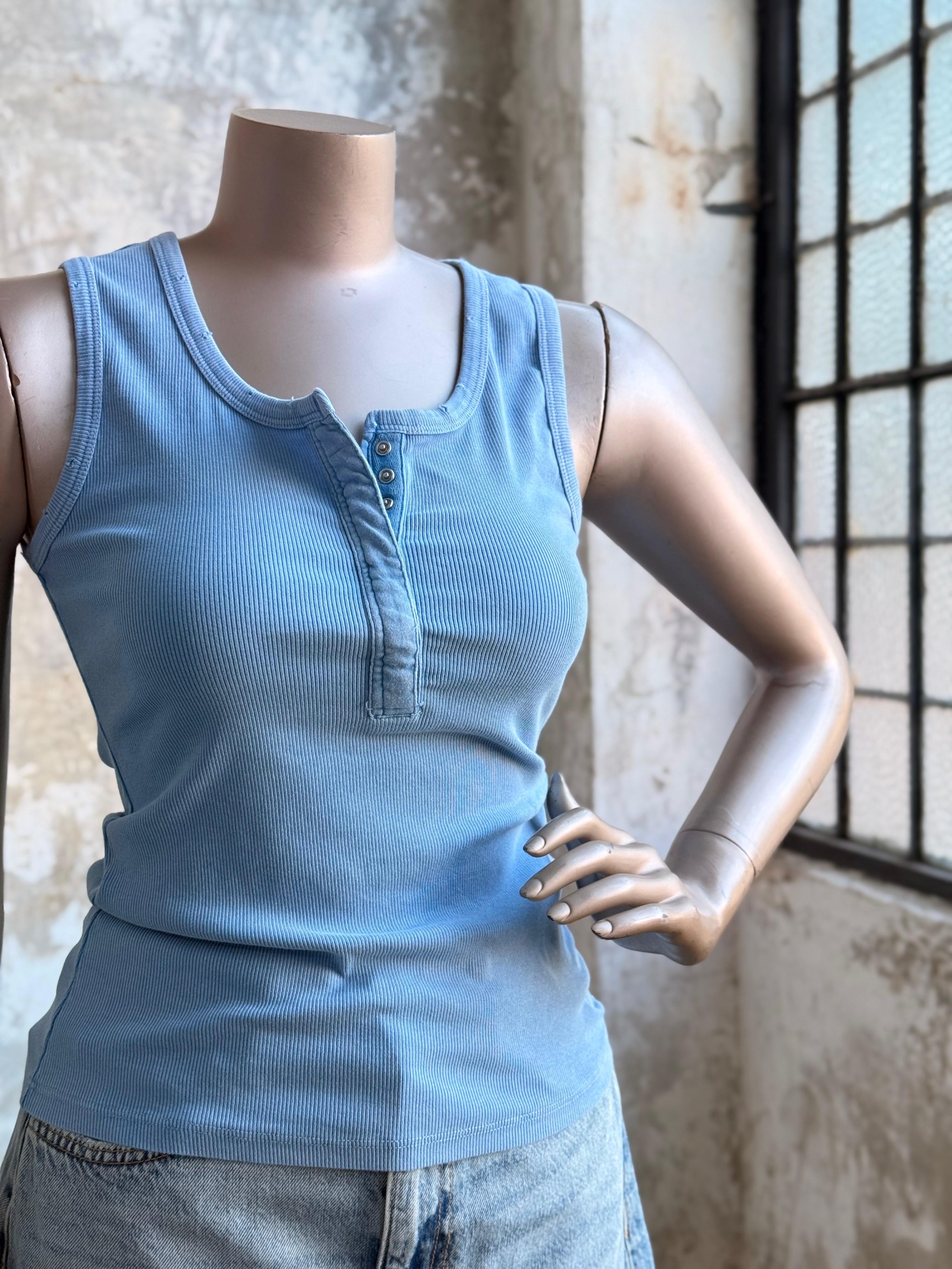 Taş Yıkama Çıtçıtlı Atlet (Bebe Mavisi)