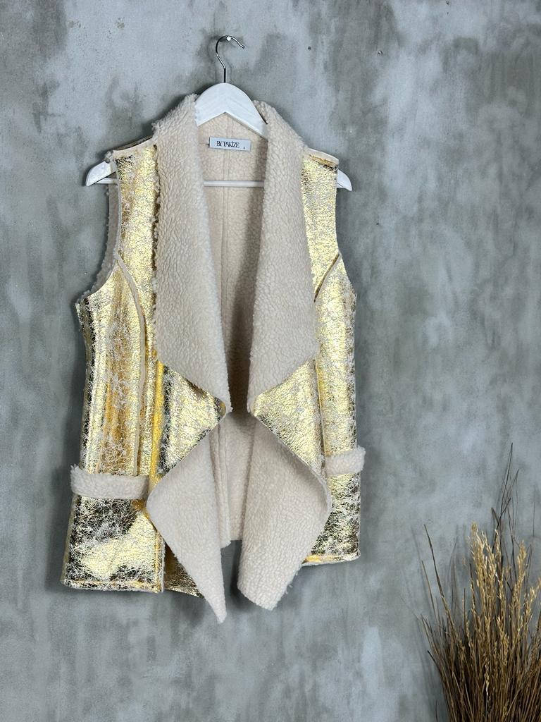 Tasarım Model Peluş Varaklı Yelek (Gold)