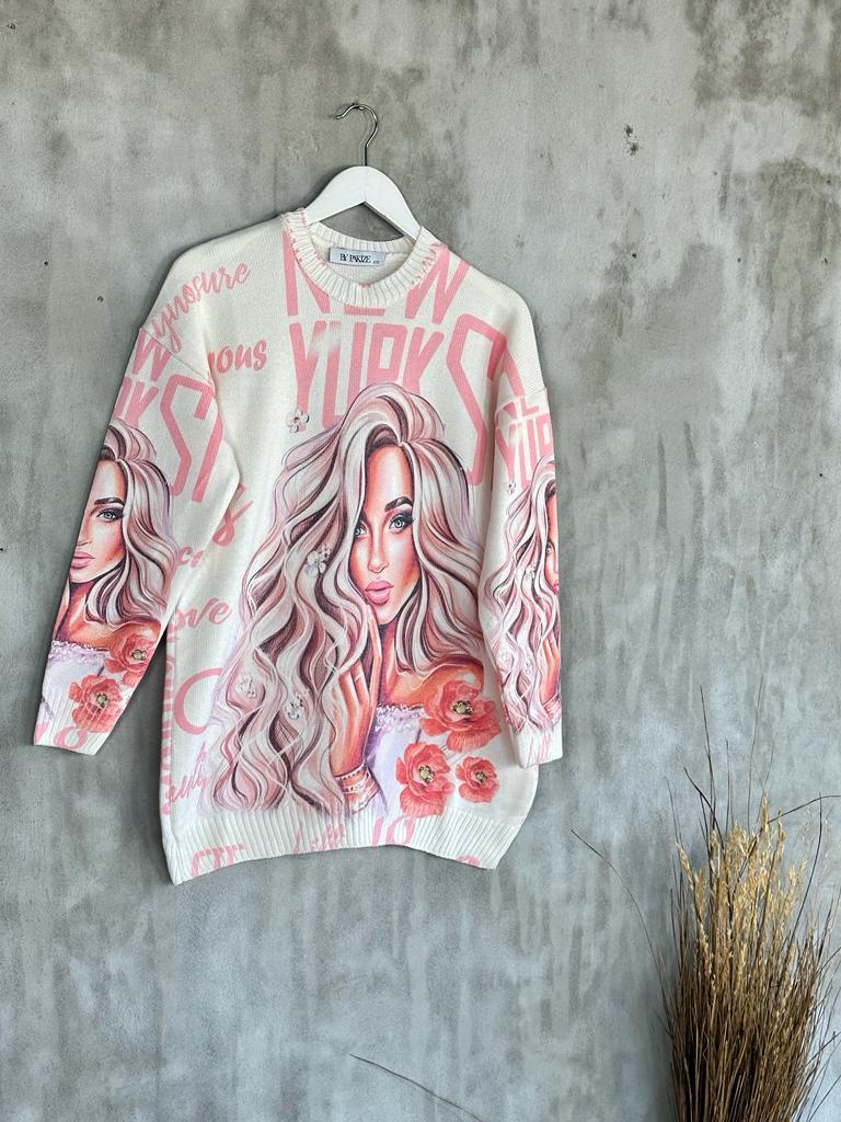 Tasarım Model Tunik Kazak (Pembe)
