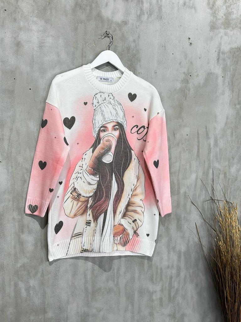 Tasarım Model Tunik Kazak (Pembe)