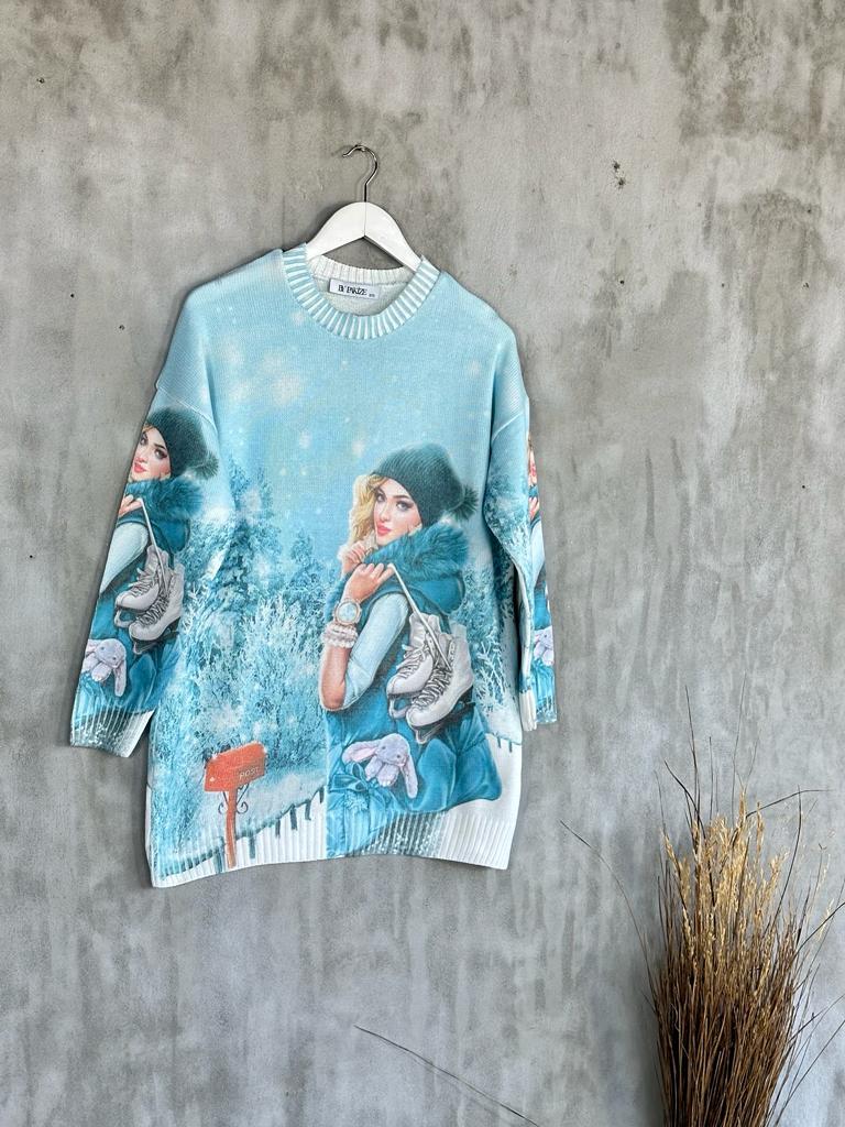 Tasarım Model Tunik Kazak (Turkuaz)