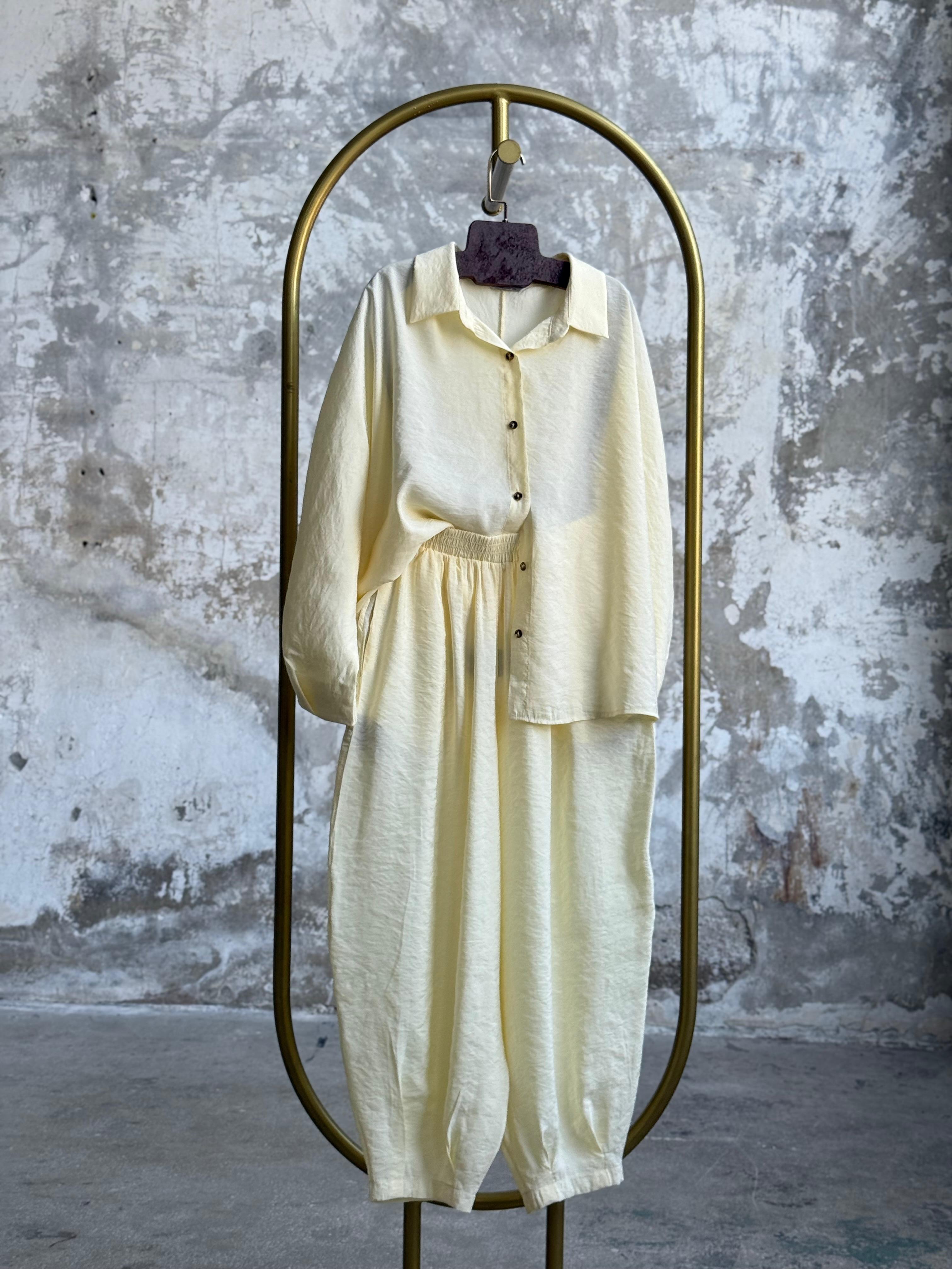 Tensel Kumaş Şalvar Model Takım (Limon Sarısı)