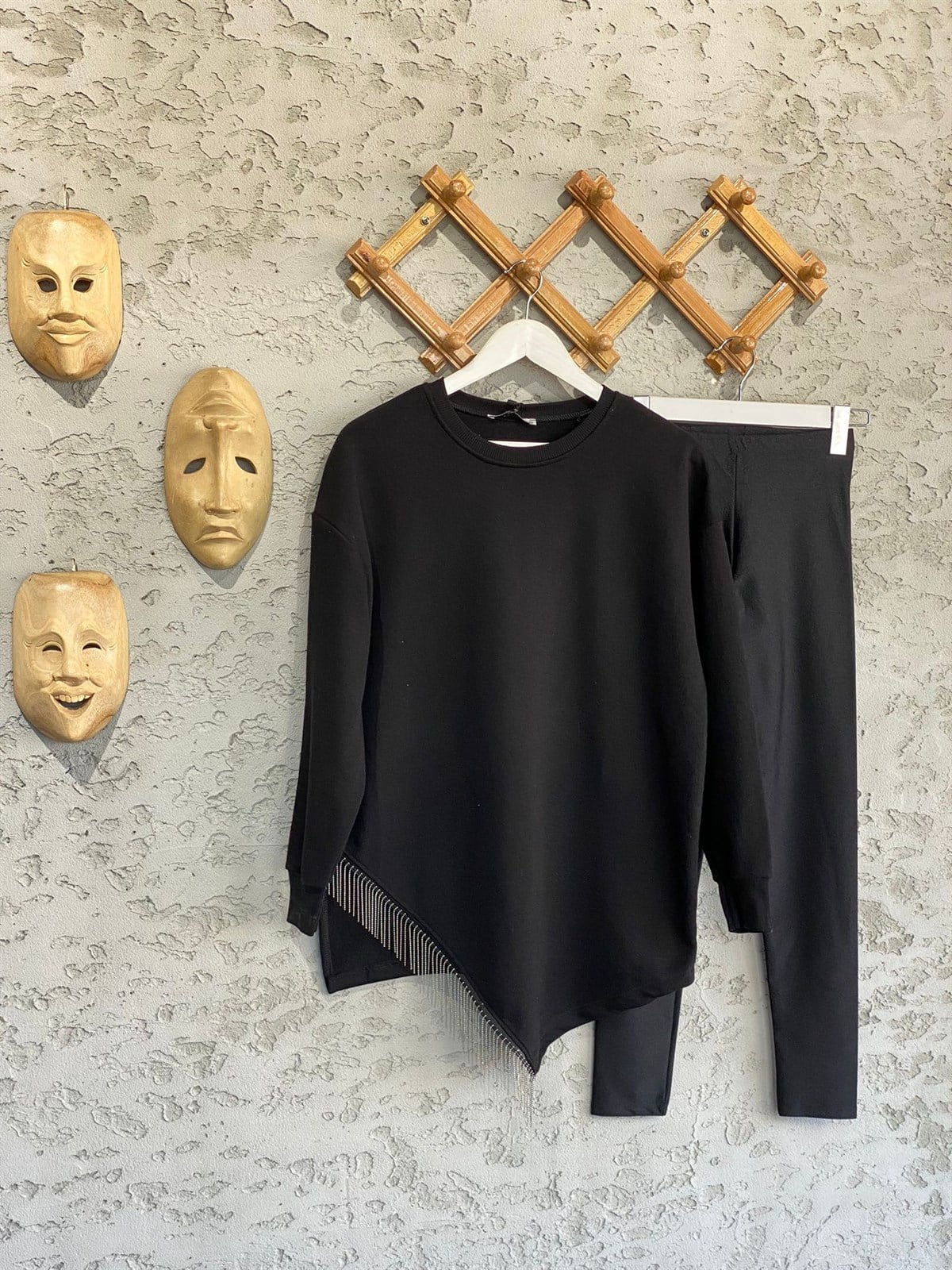 Ucu Zincir Detaylı Tunik Sweat (Siyah)