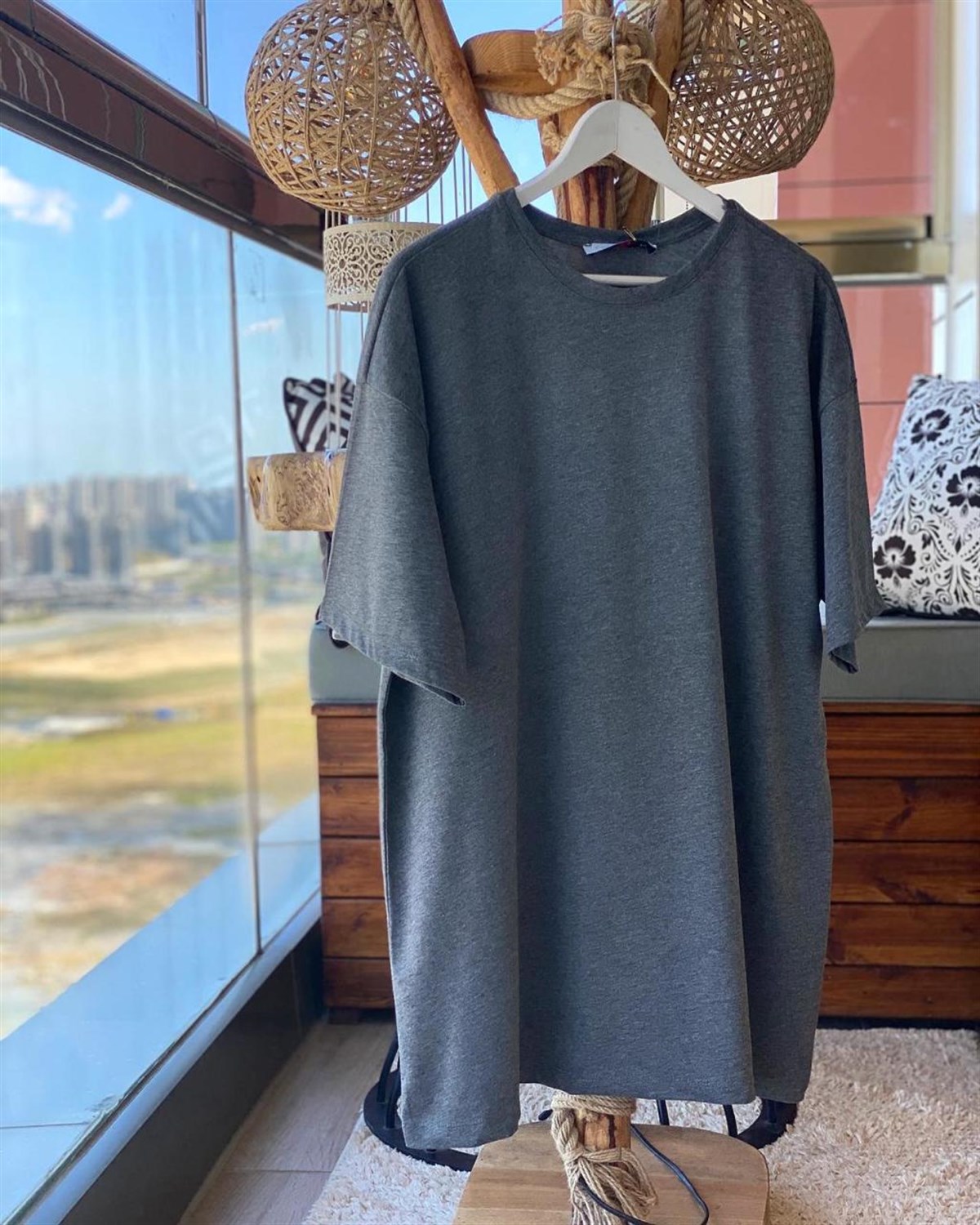 Uzun Tunik Salaş Tshirt (GRİ)