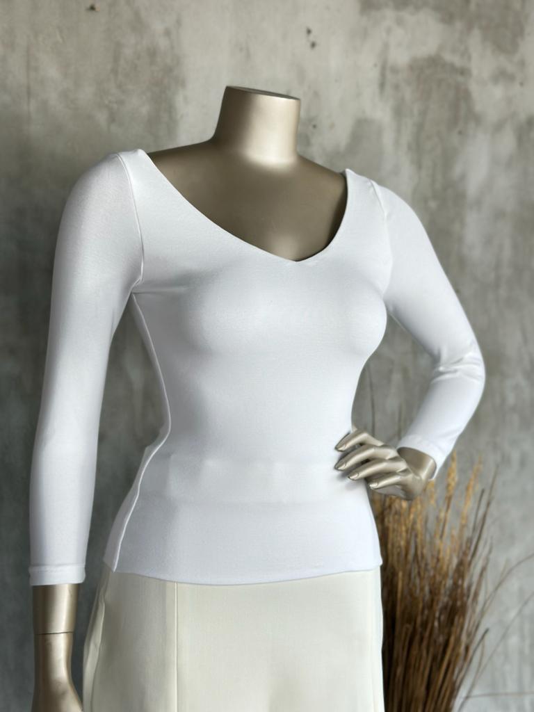 V Yaka Top (Beyaz)