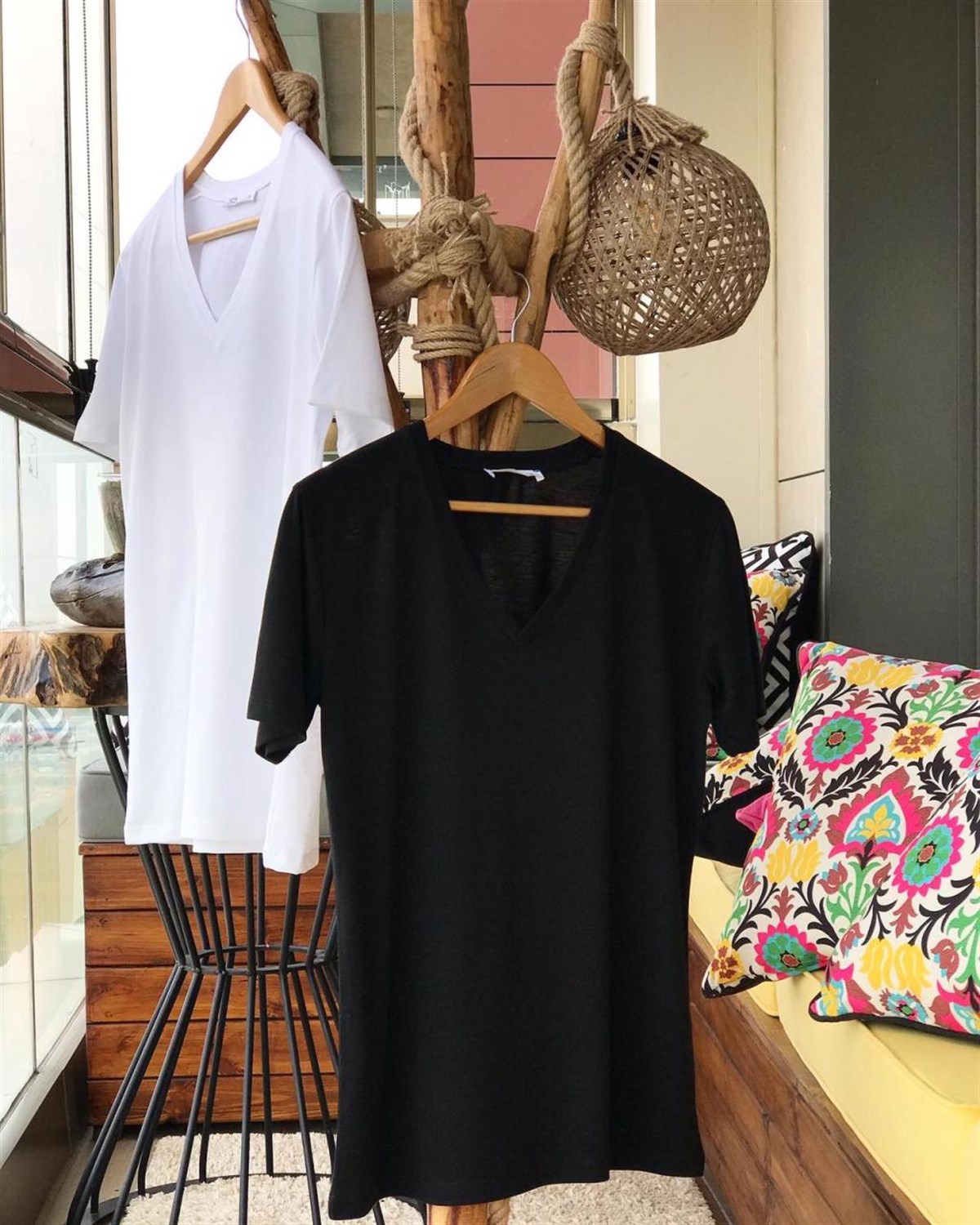 V Yaka Uzun Penye Basic Tshirt (SİYAH)