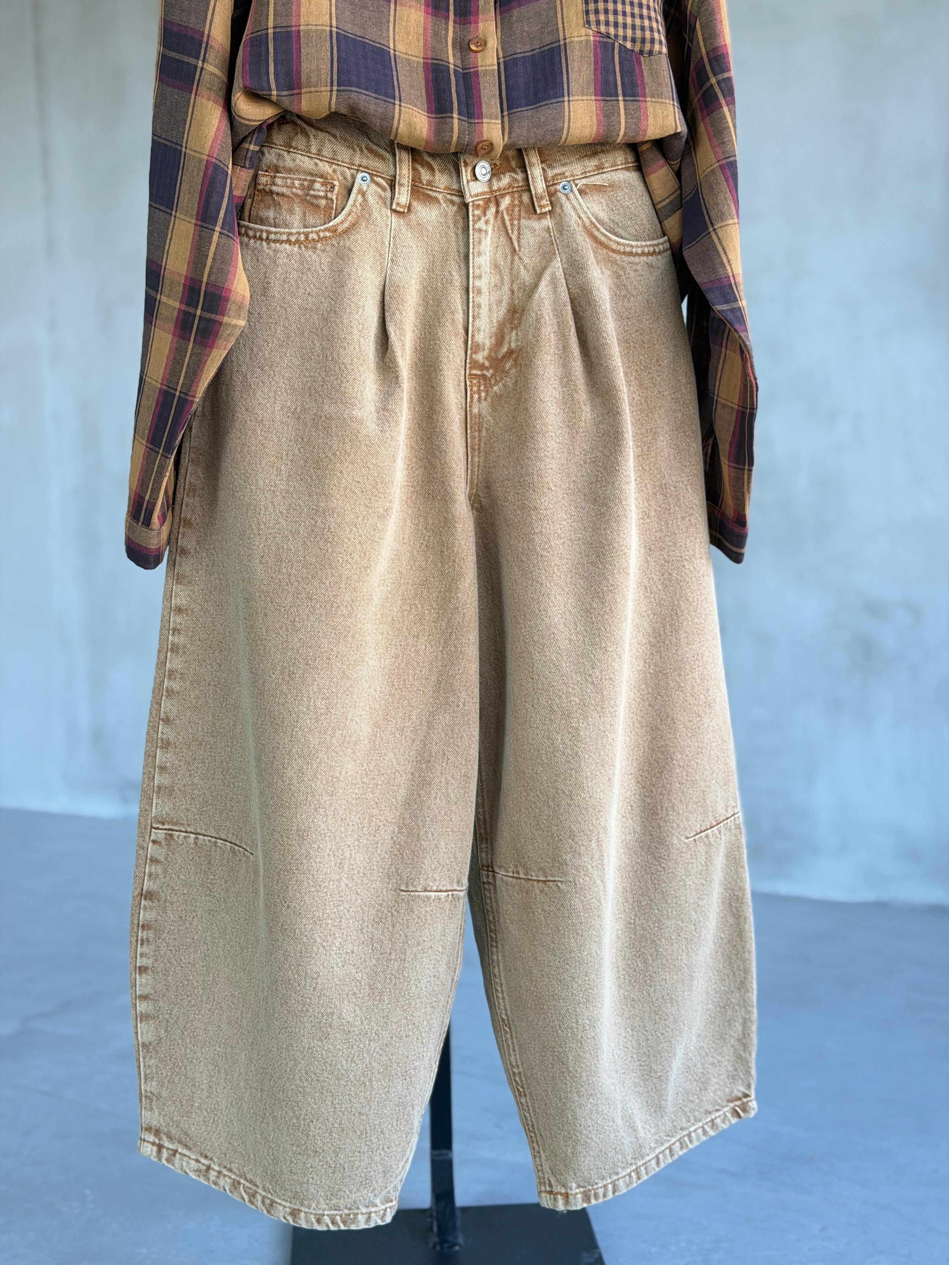 Vintage Balon Model Denim Pantolon(Karamel))