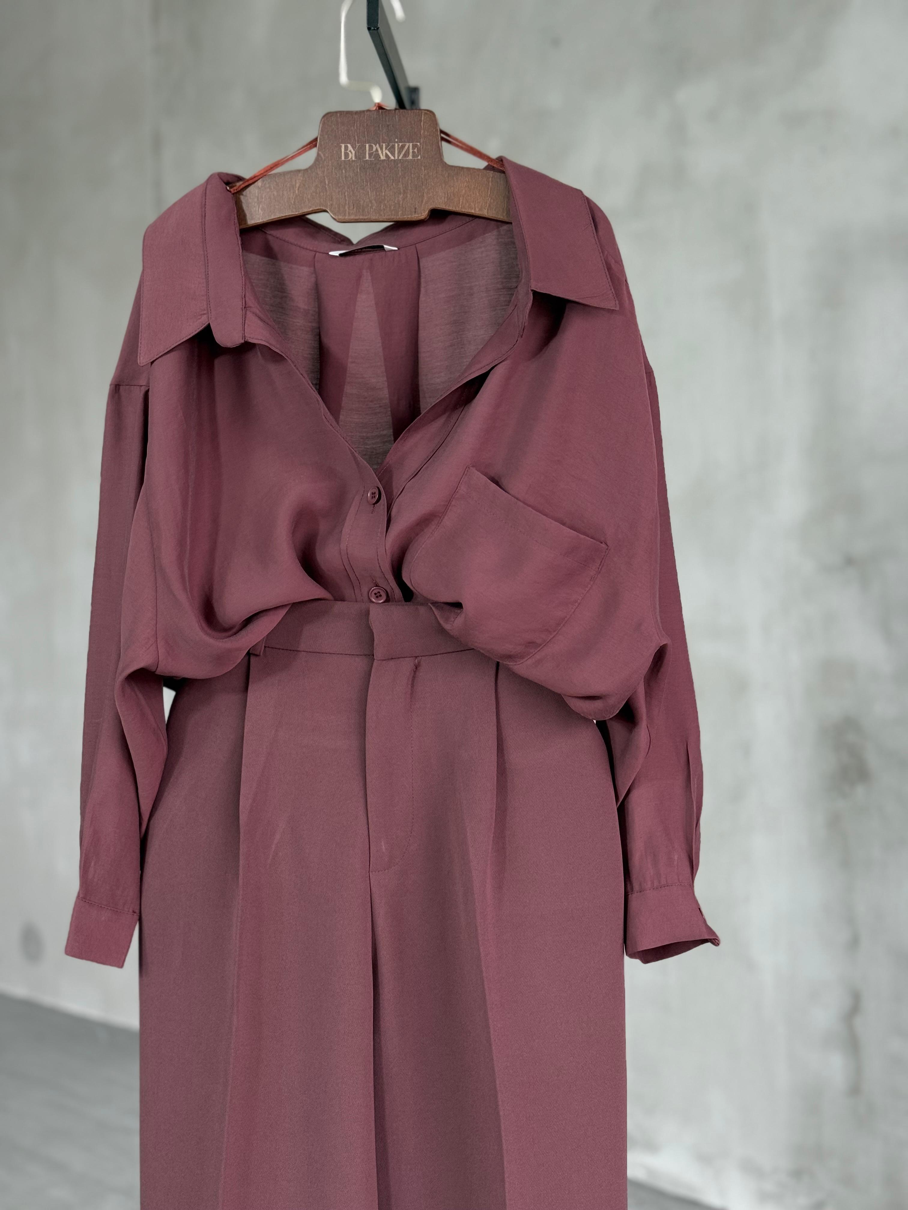 Vintage Premium Düşük Omuz Gömlek (Bordo)