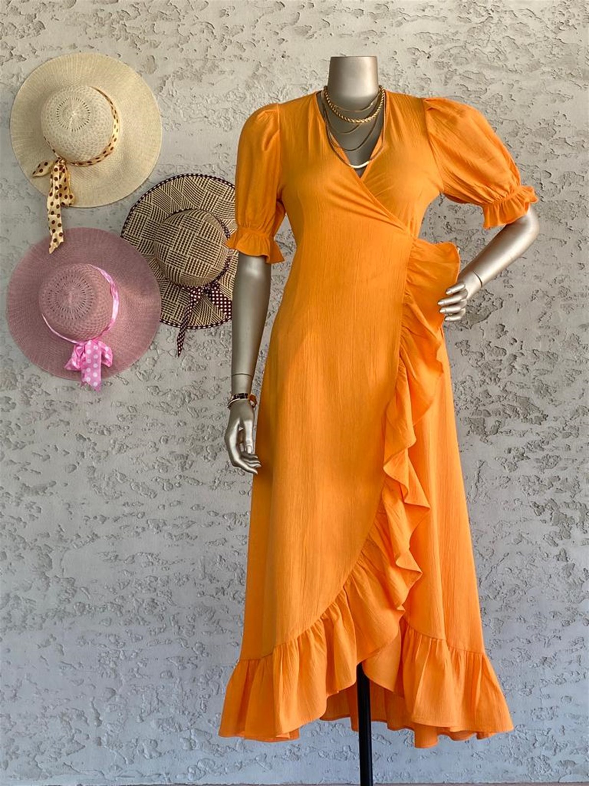 Volanlı Mi Amor Elbise (Oranj)
