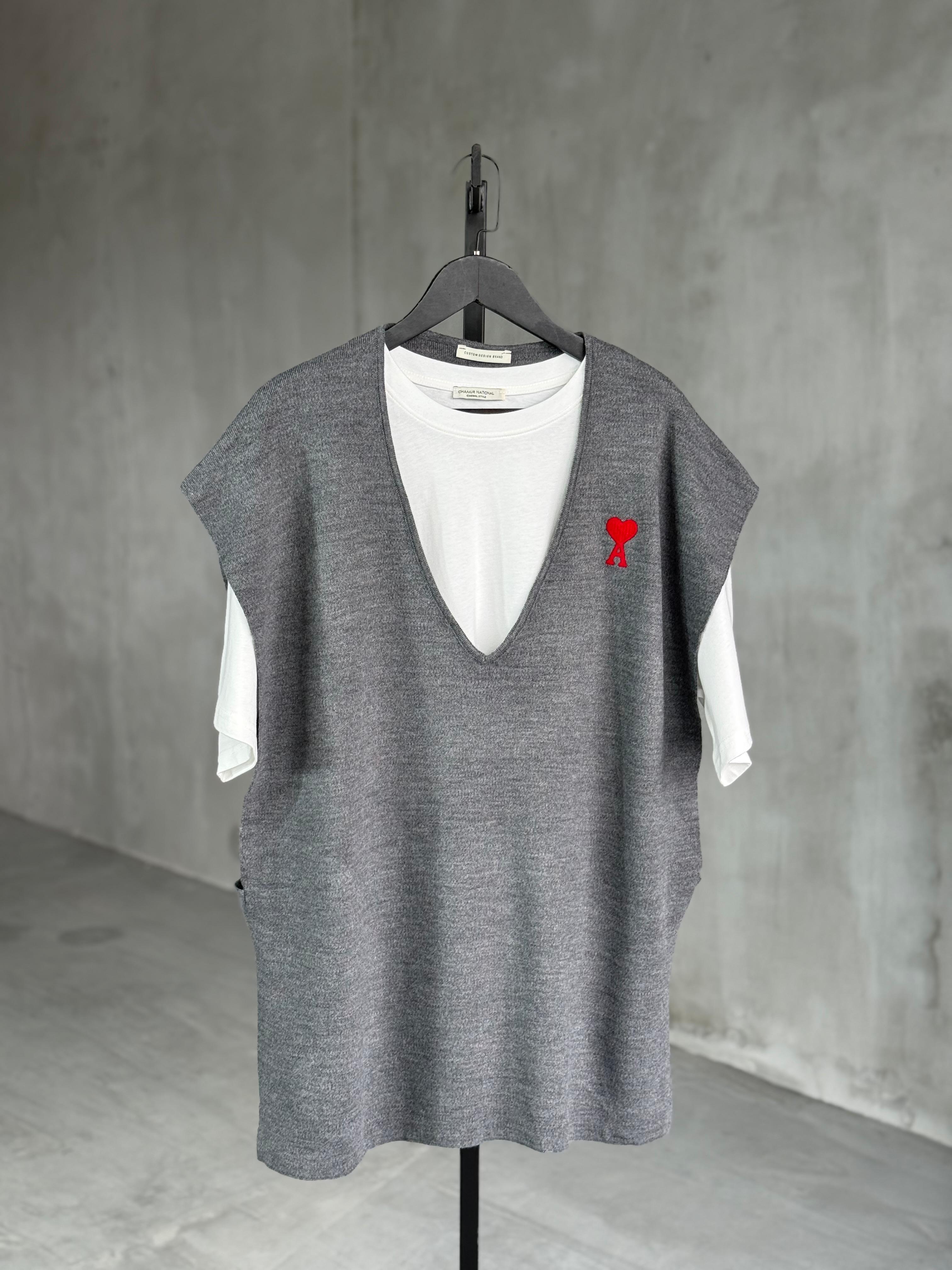 Yan Bantlı Triko Oversize Süveter (Antrasit)