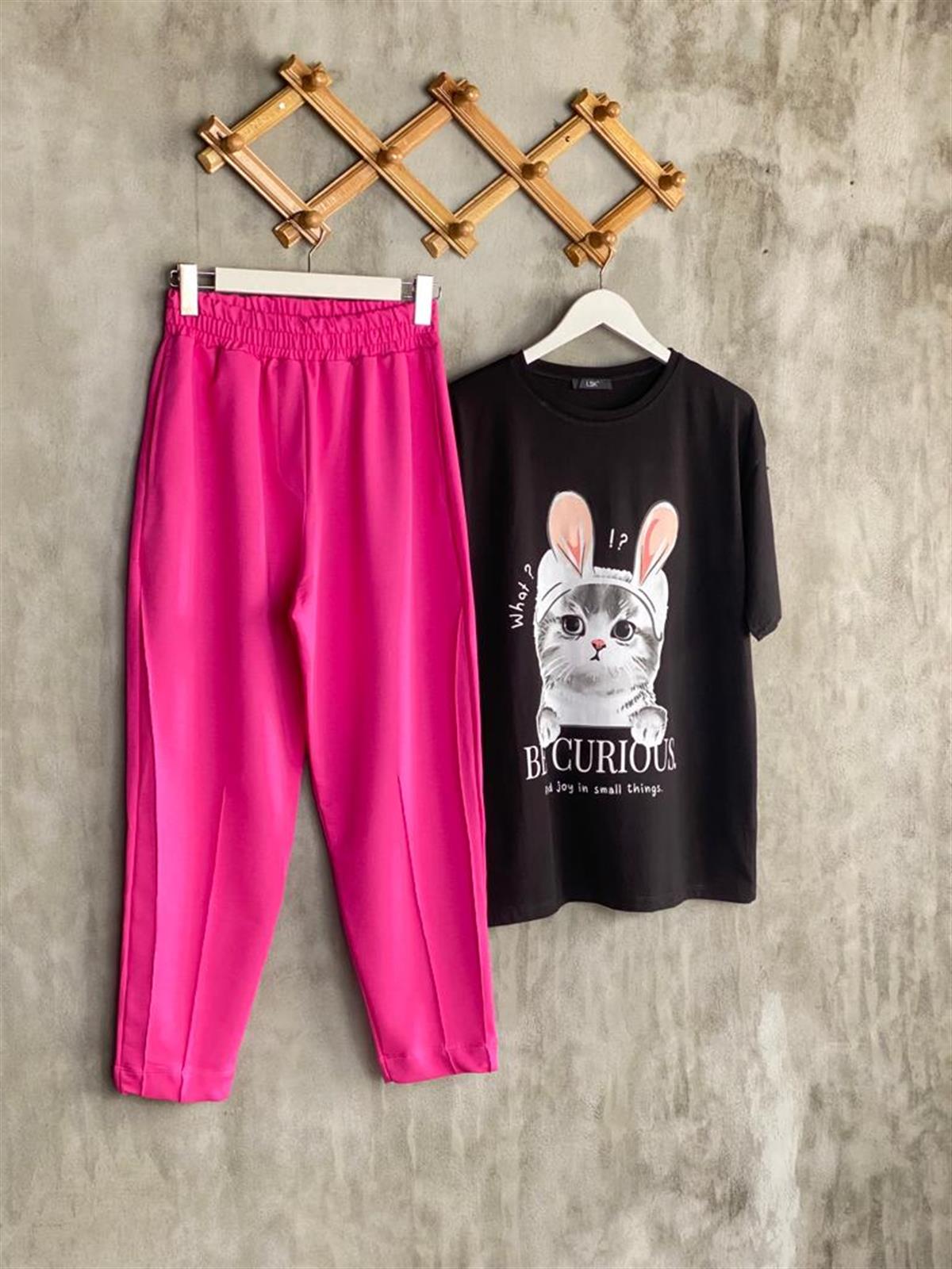 Yarı Çımalı Jogger Pantolon (Fuşya)