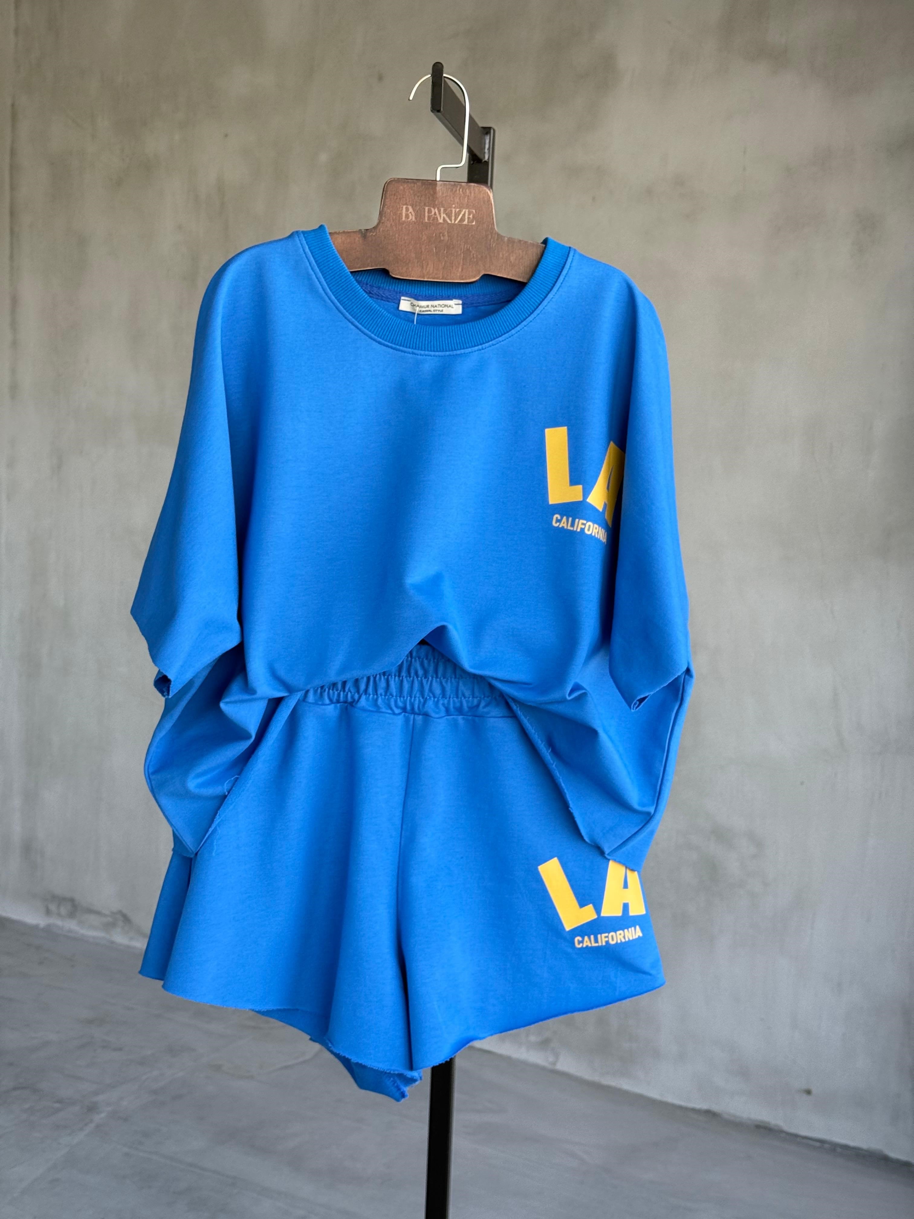Yazı Baskılı Oversize Takım (Saks)