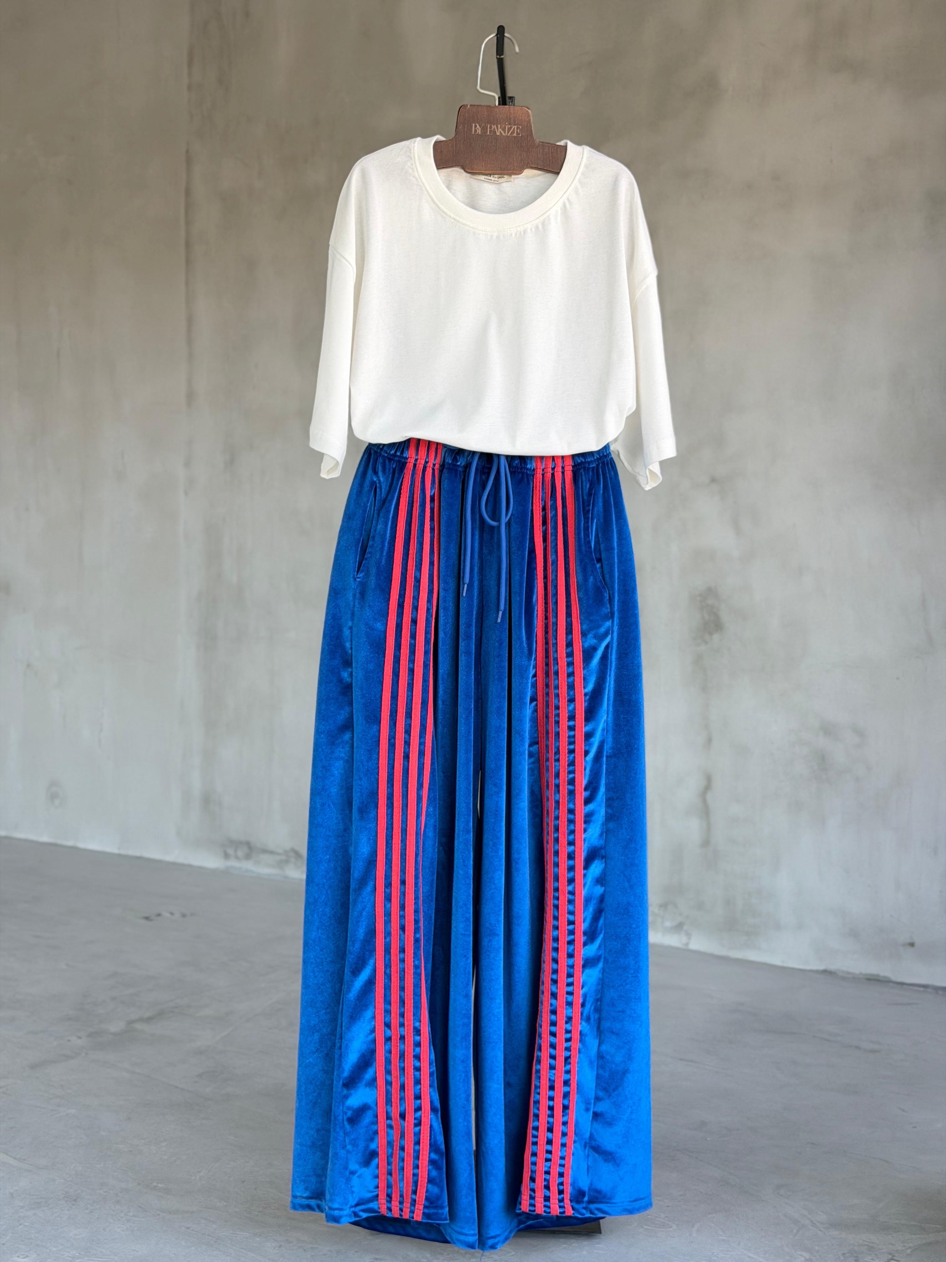 Yeni Sezon İthal Şerit Detaylı Tasarım Pantolon (Saks)