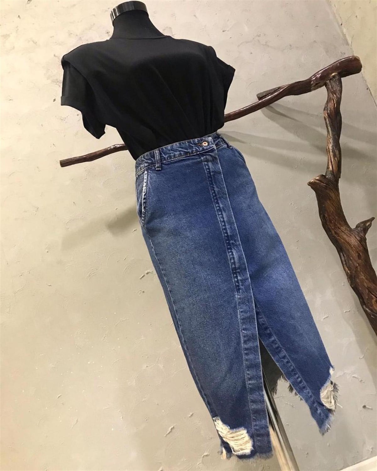 Yırtık Detaylı Kot Etek