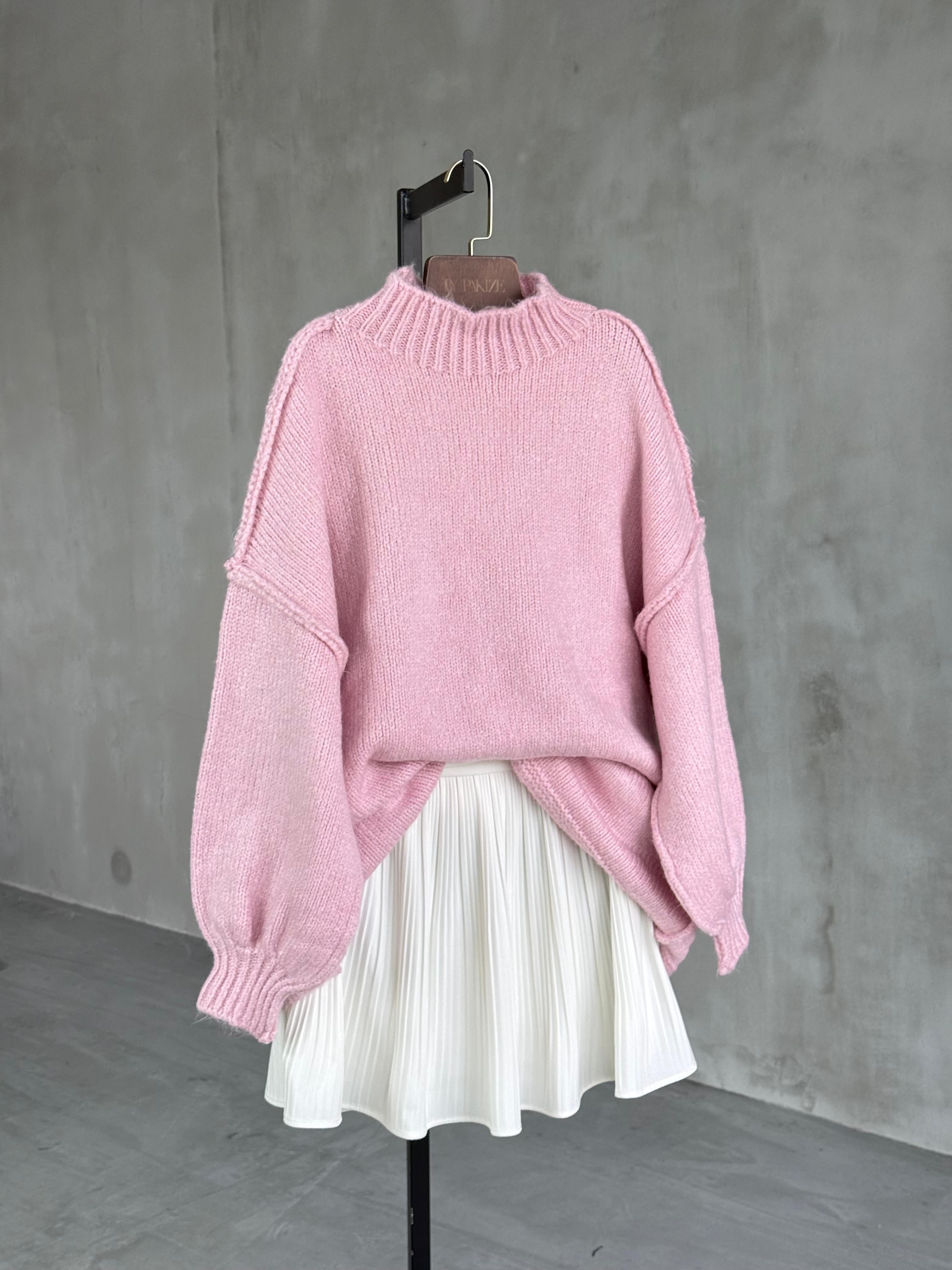 Yumoş Dış Dikişli Oversize Kazak (Pembe)