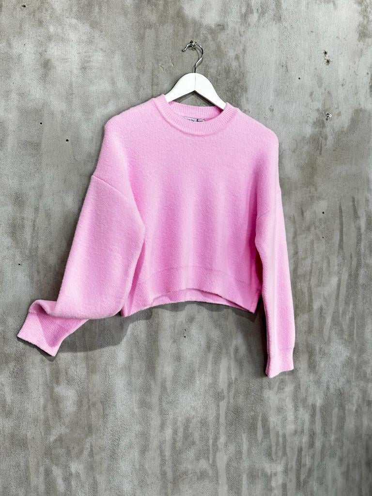 Yumoş Dokulu Bisiklet Yaka Kazak (Pembe)