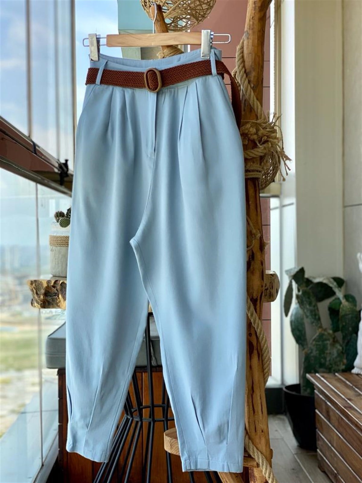 Yumuşak Doku Keten Pantolon (Mavi)