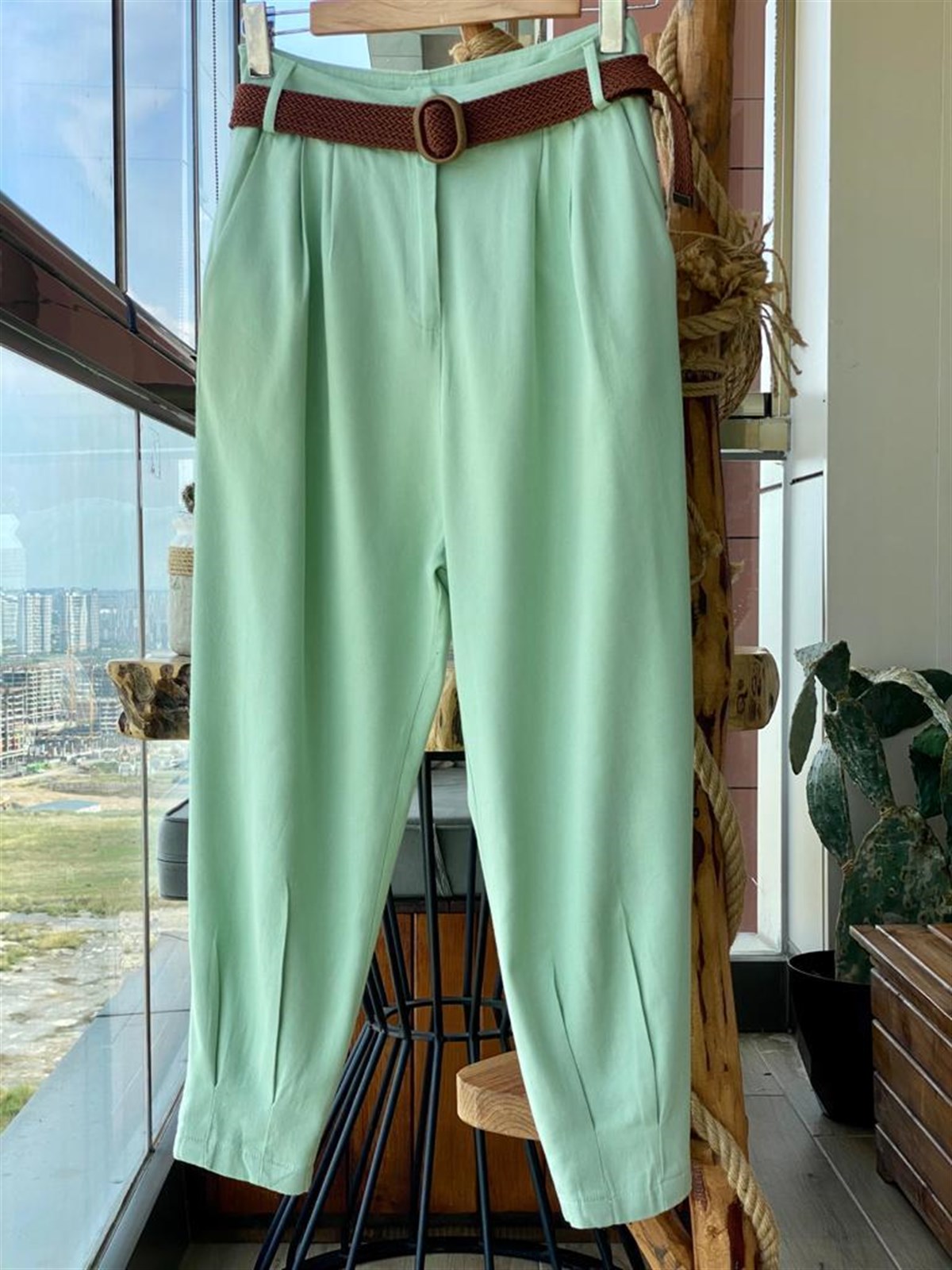 Yumuşak Doku Keten Pantolon (Mint Yeşili)