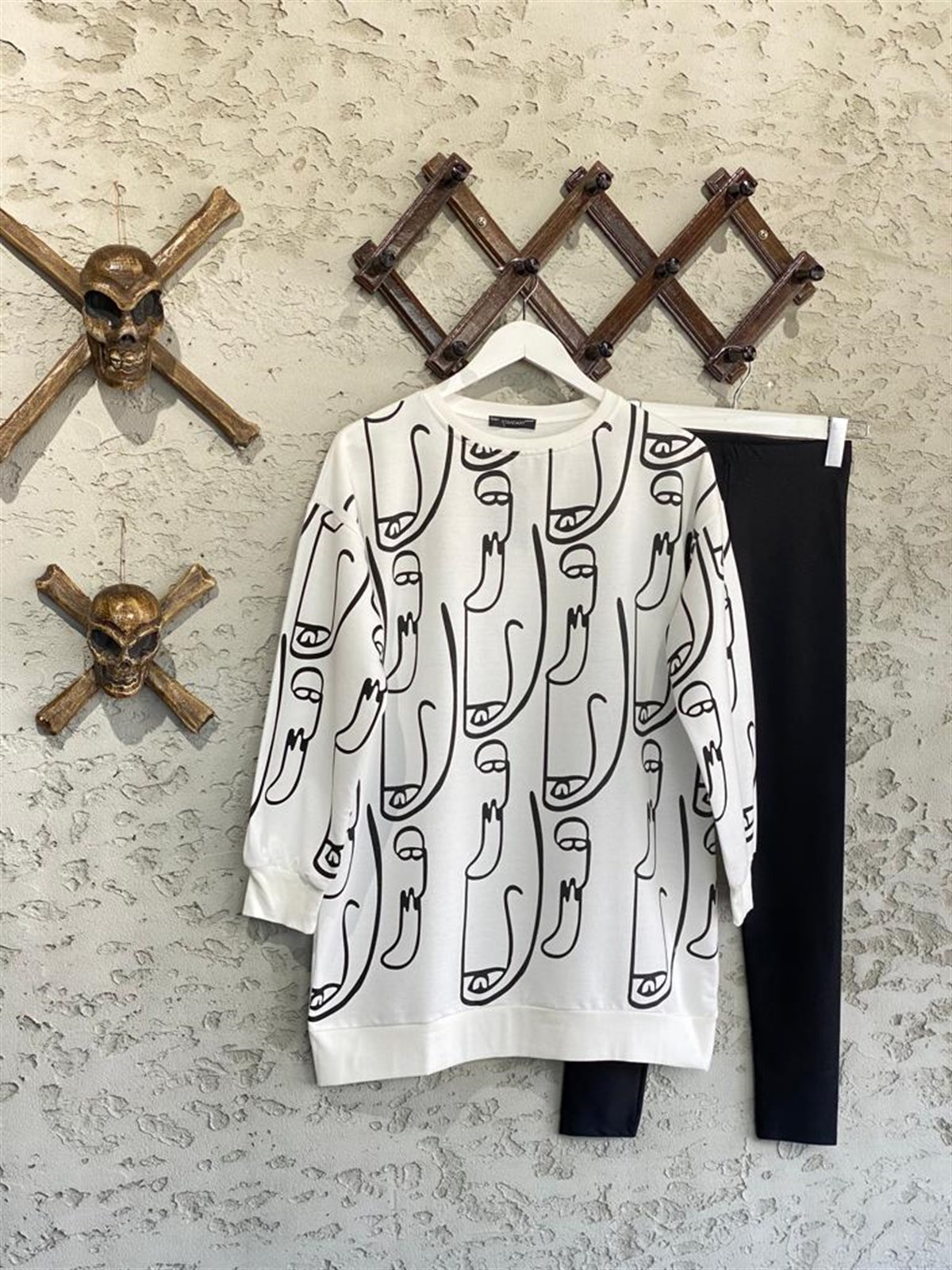 Yüz Baskılı Tunik Sweat (Ekru)