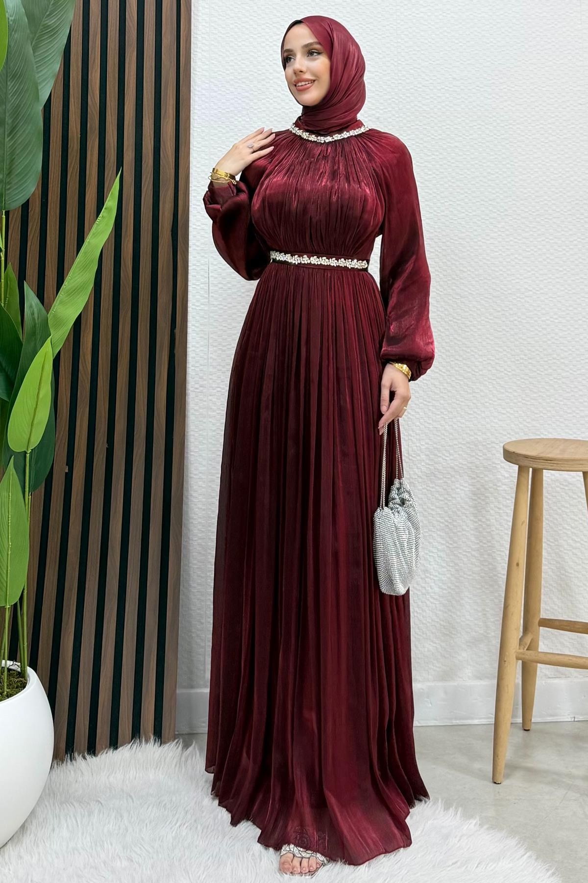 Akça Yoryo Abiye Koyu Bordo