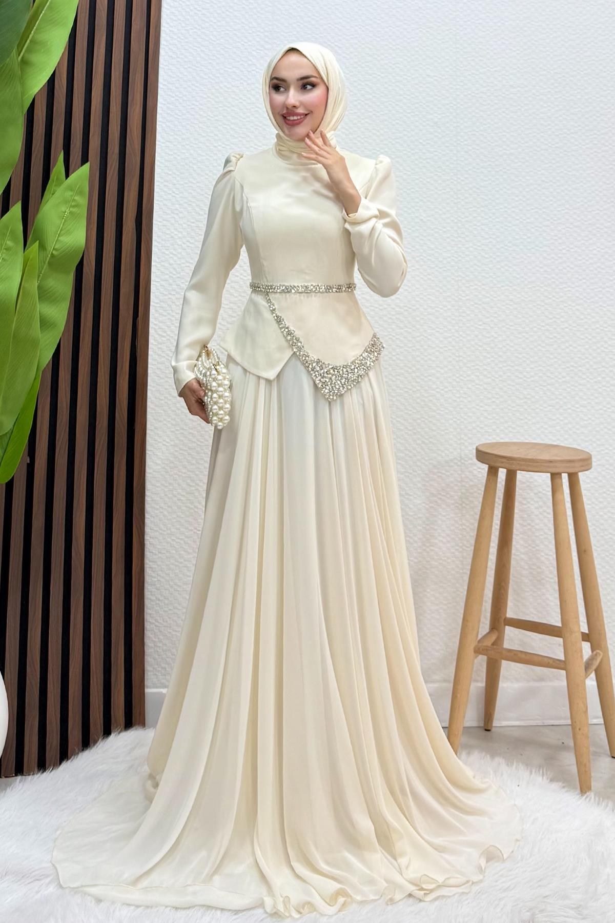 Ala Şifon Abiye Krem