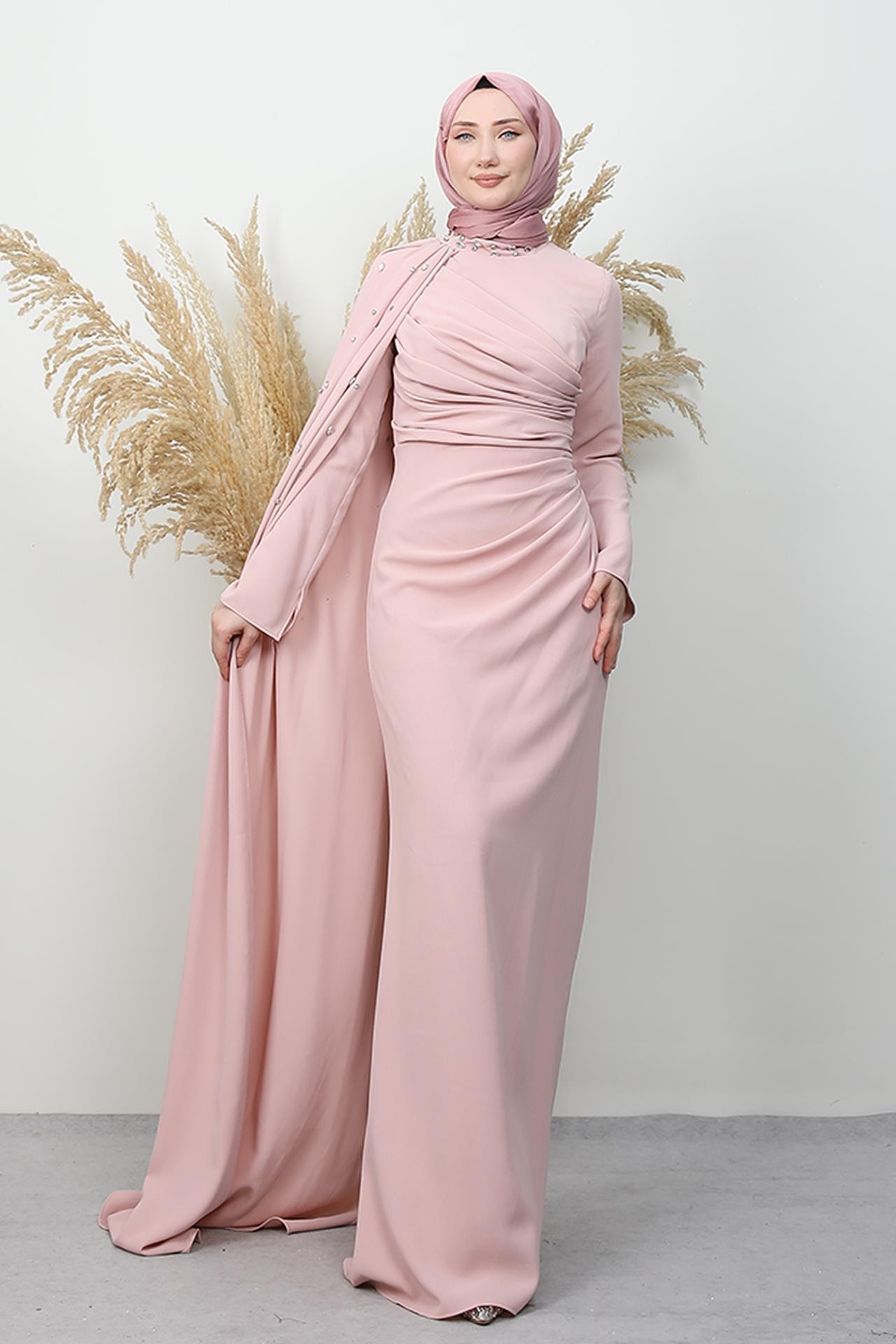 Ayçin Krep Abiye Soft Pembe