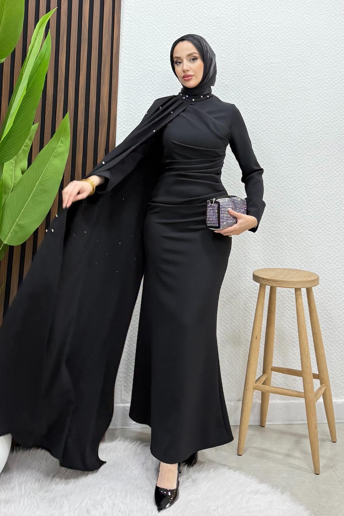 Ayşen Krep Abiye Siyah