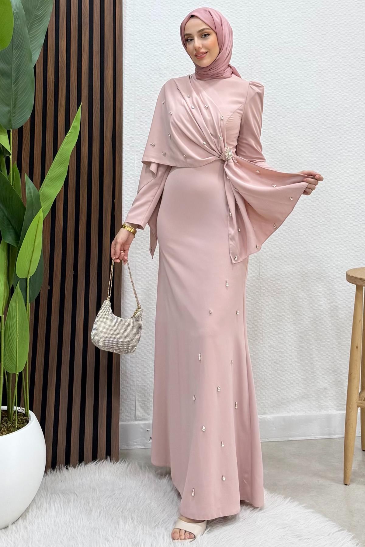 Çiçeğim Krep Abiye Soft Pembe
