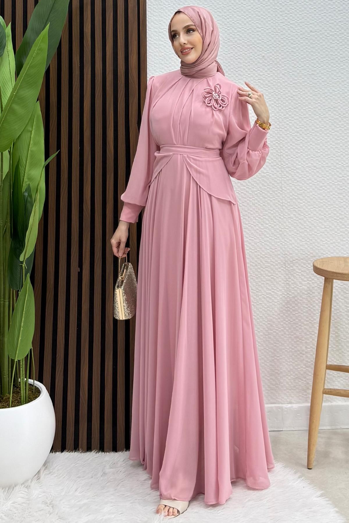 Edis Şifon Abiye Soft Pembe