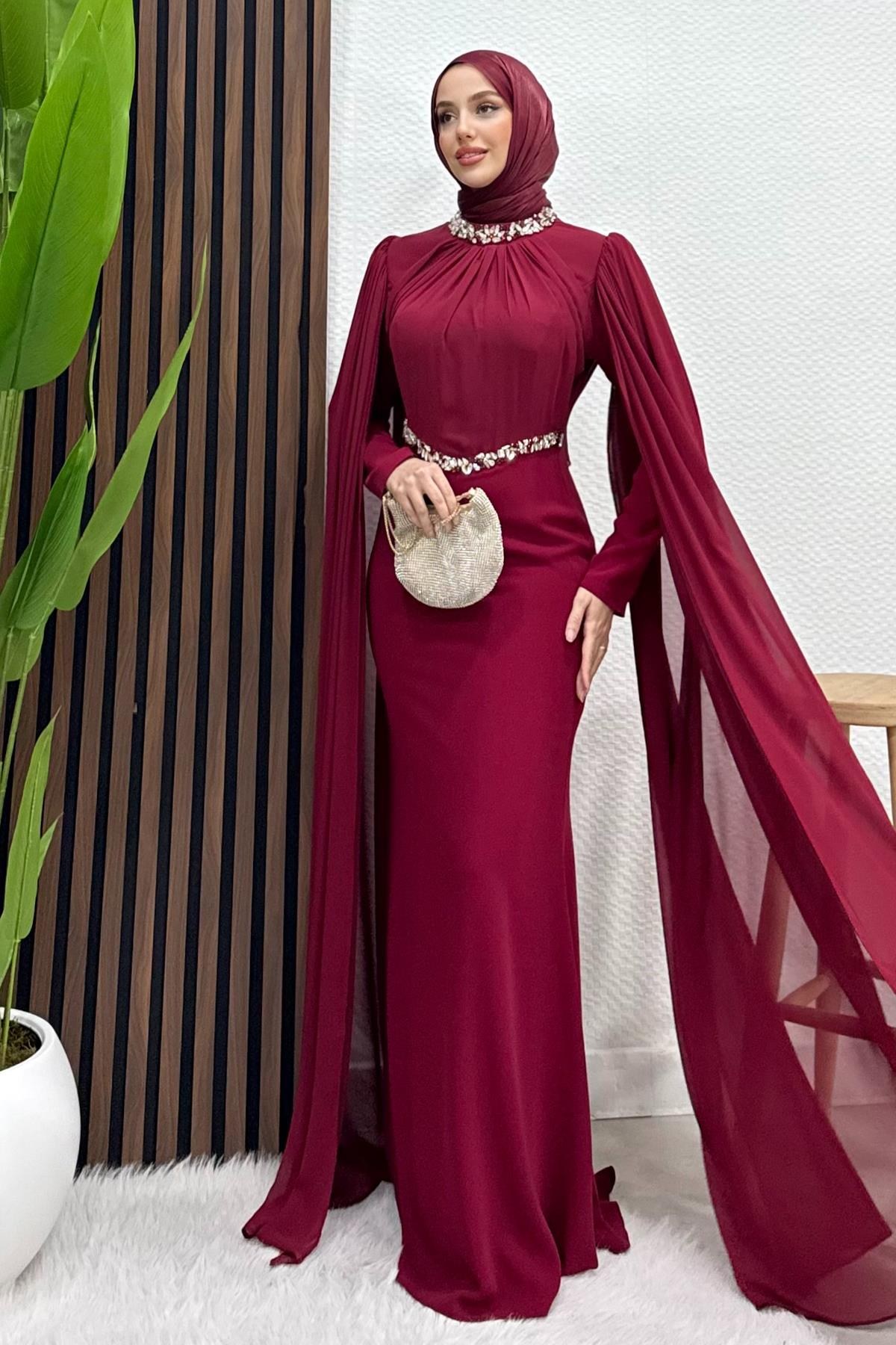 Elonor Şifon Abiye Bordo