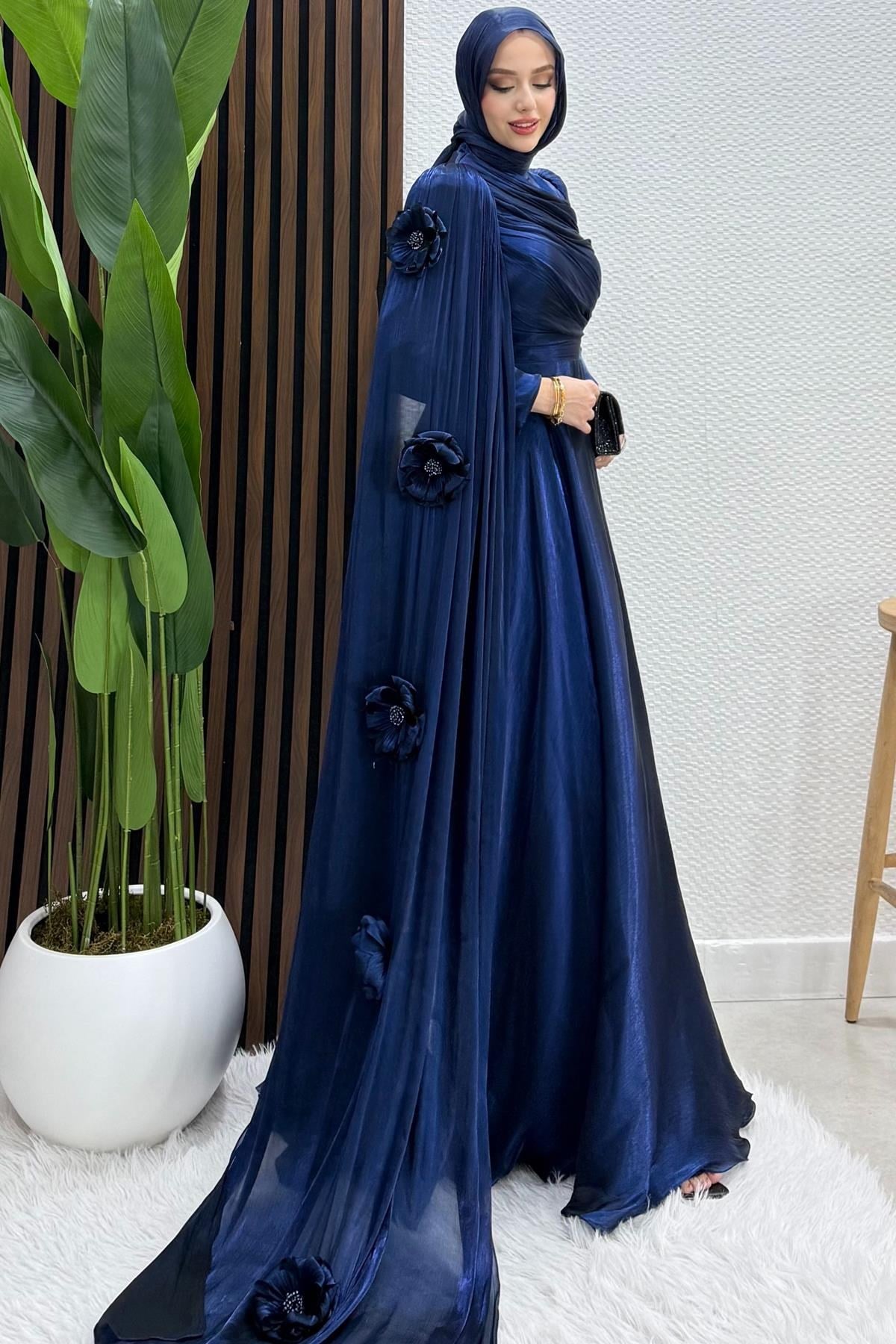 Gül Pelerin Yoryo Abiye Lacivert