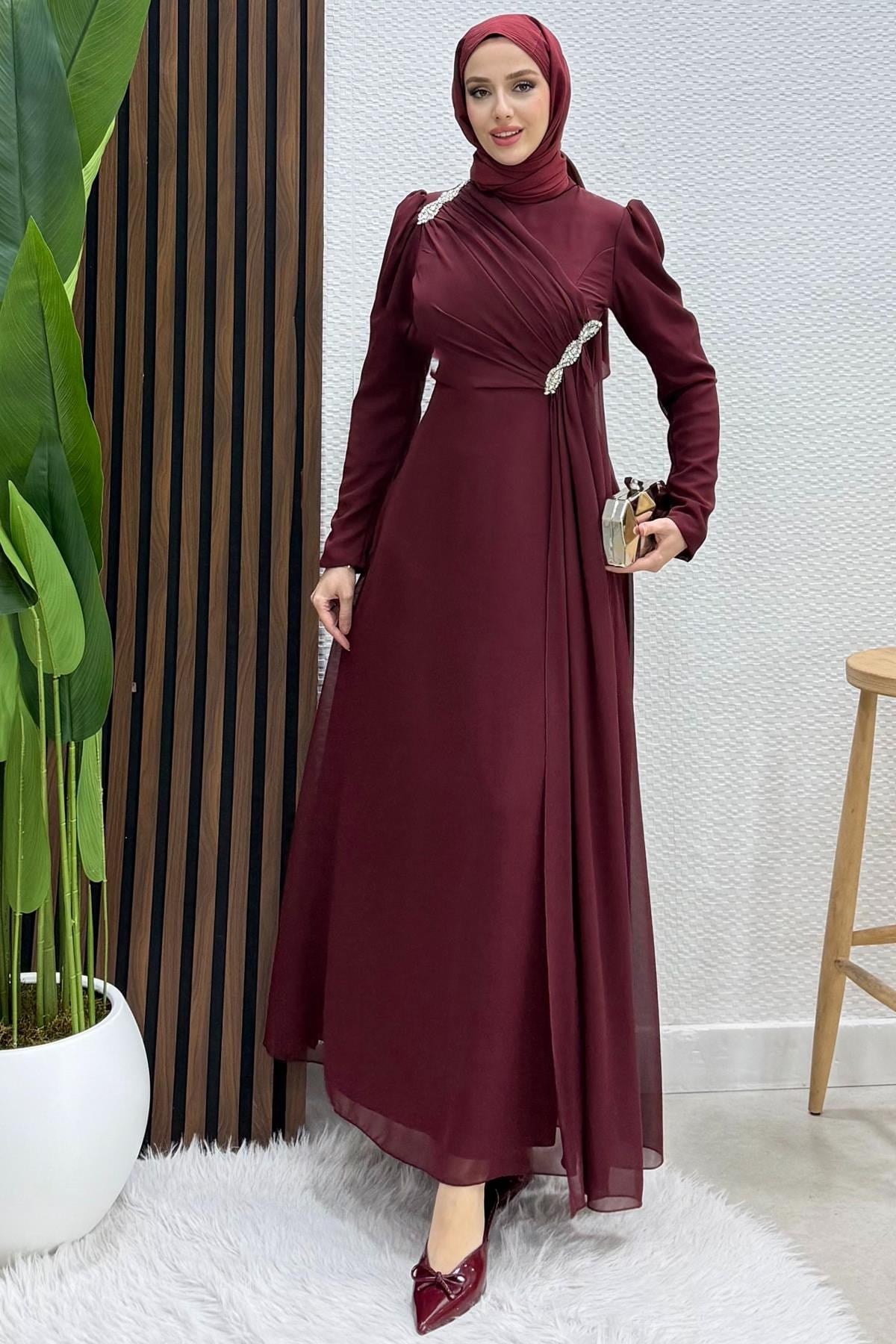 Gülnihal Şifon Abiye Bordo