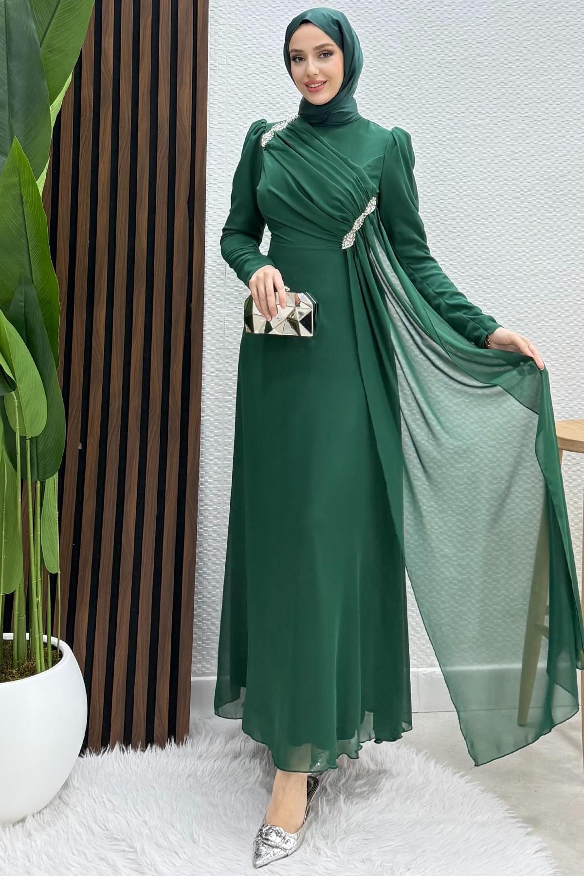 Gülnihal Şifon Abiye Zümrüt