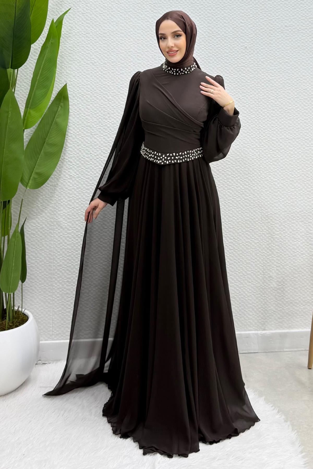 Gülru Şifon Abiye Acı Kahve