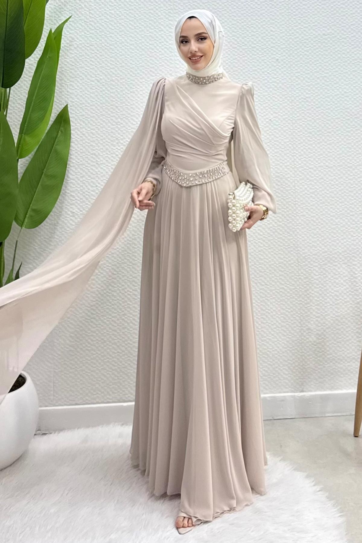 Gülru Şifon Abiye Bej