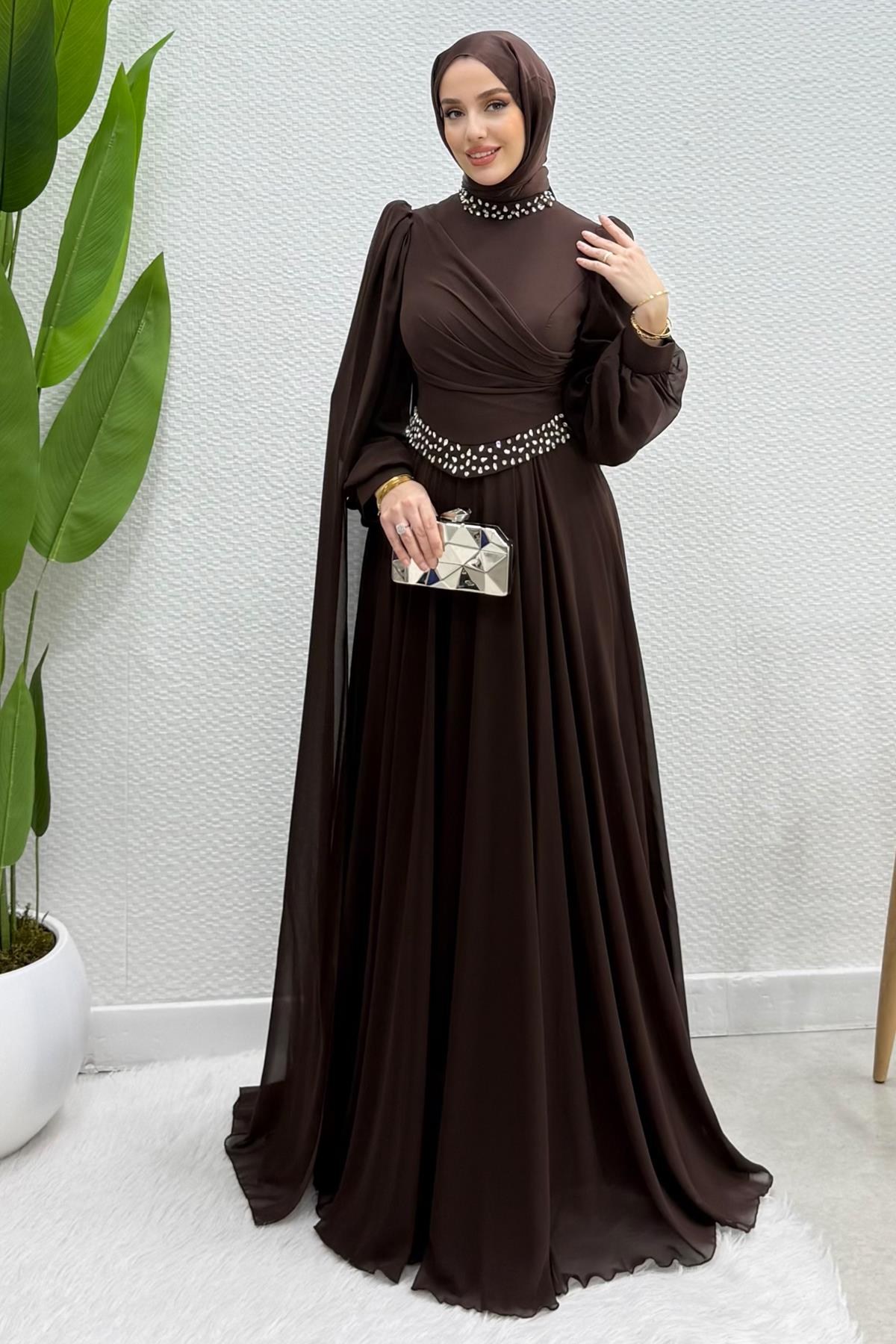 Gülru Şifon Abiye Kahve