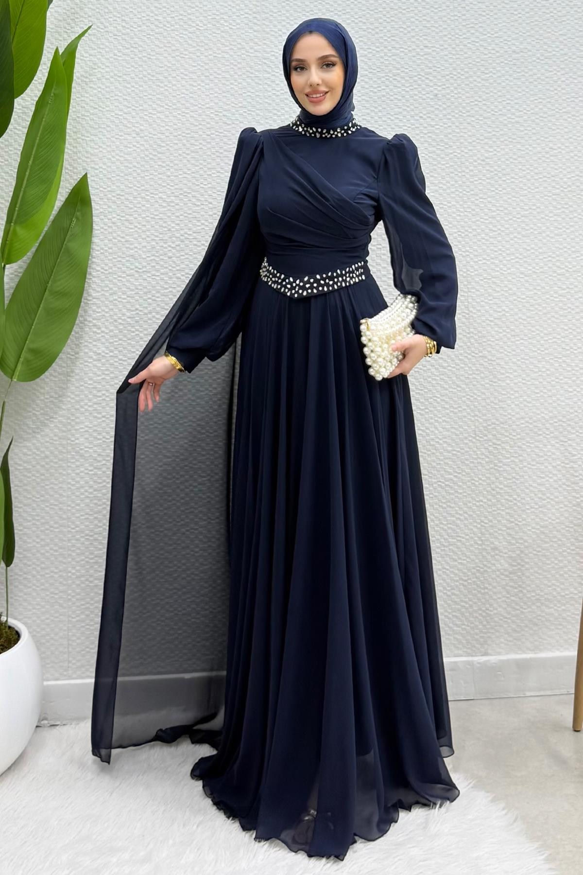 Gülru Şifon Abiye Lacivert