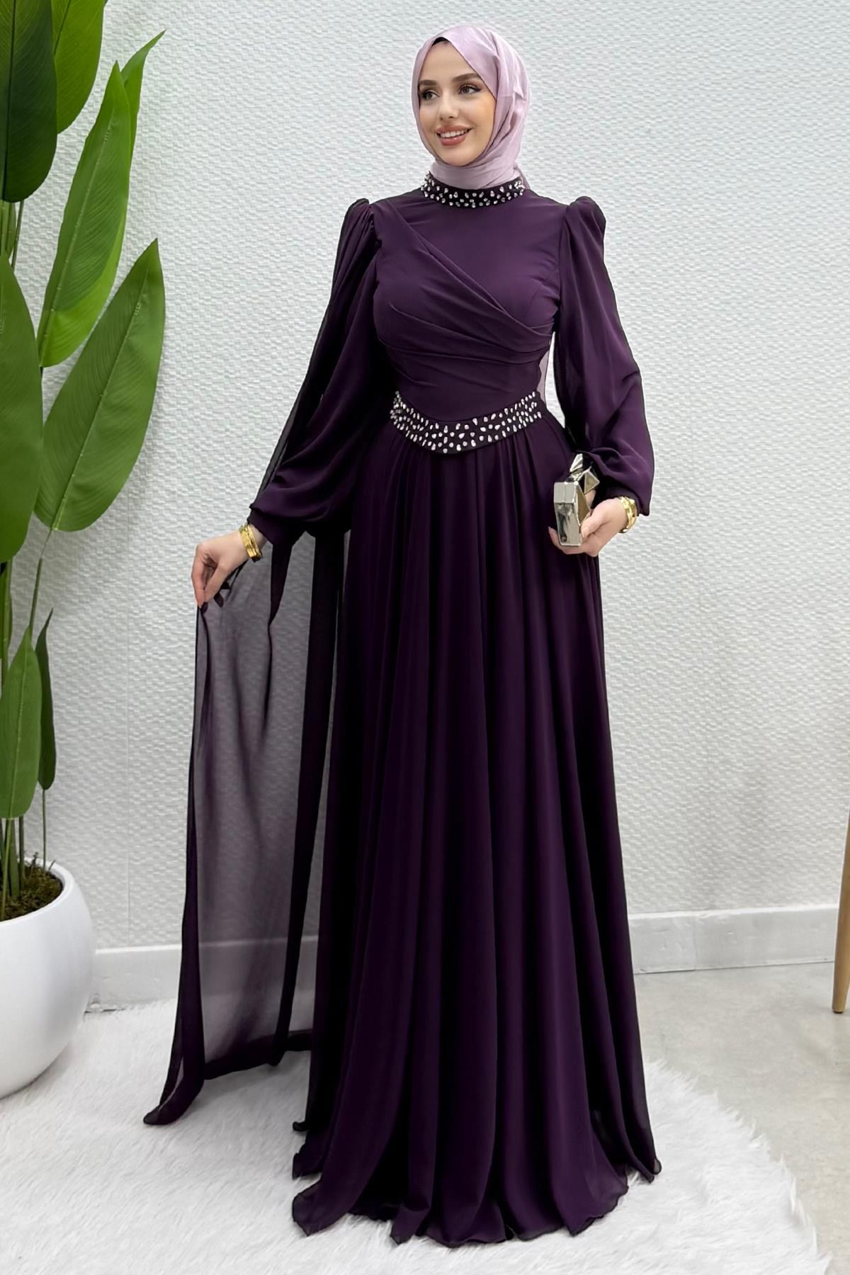 Gülru Şifon Abiye Mor