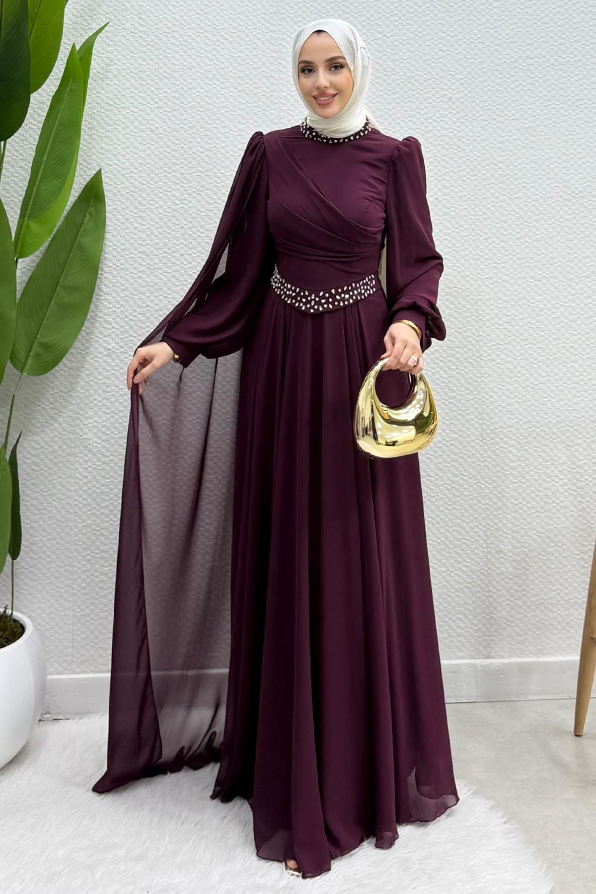 Gülru Şifon Abiye Mürdüm