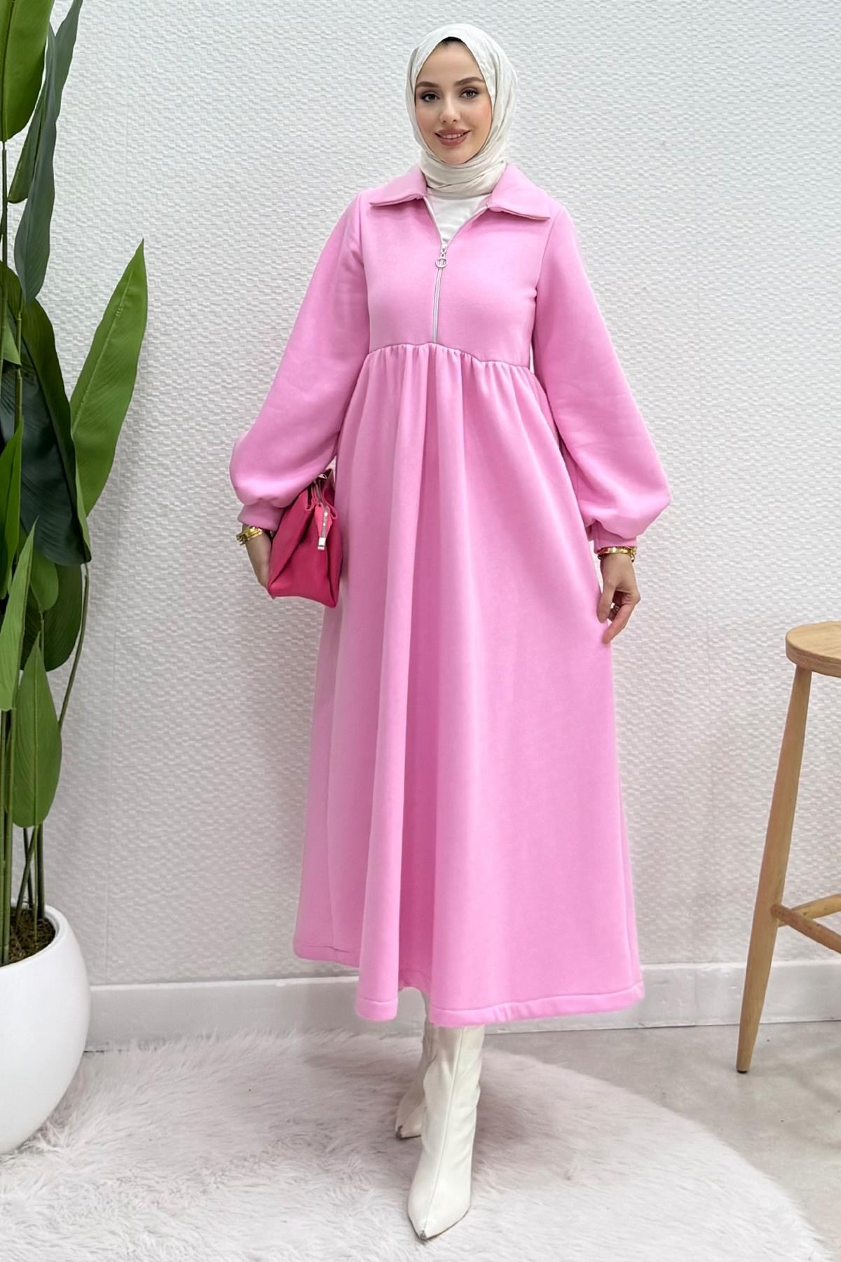 İlayda Fermuarlı Elbise Pembe