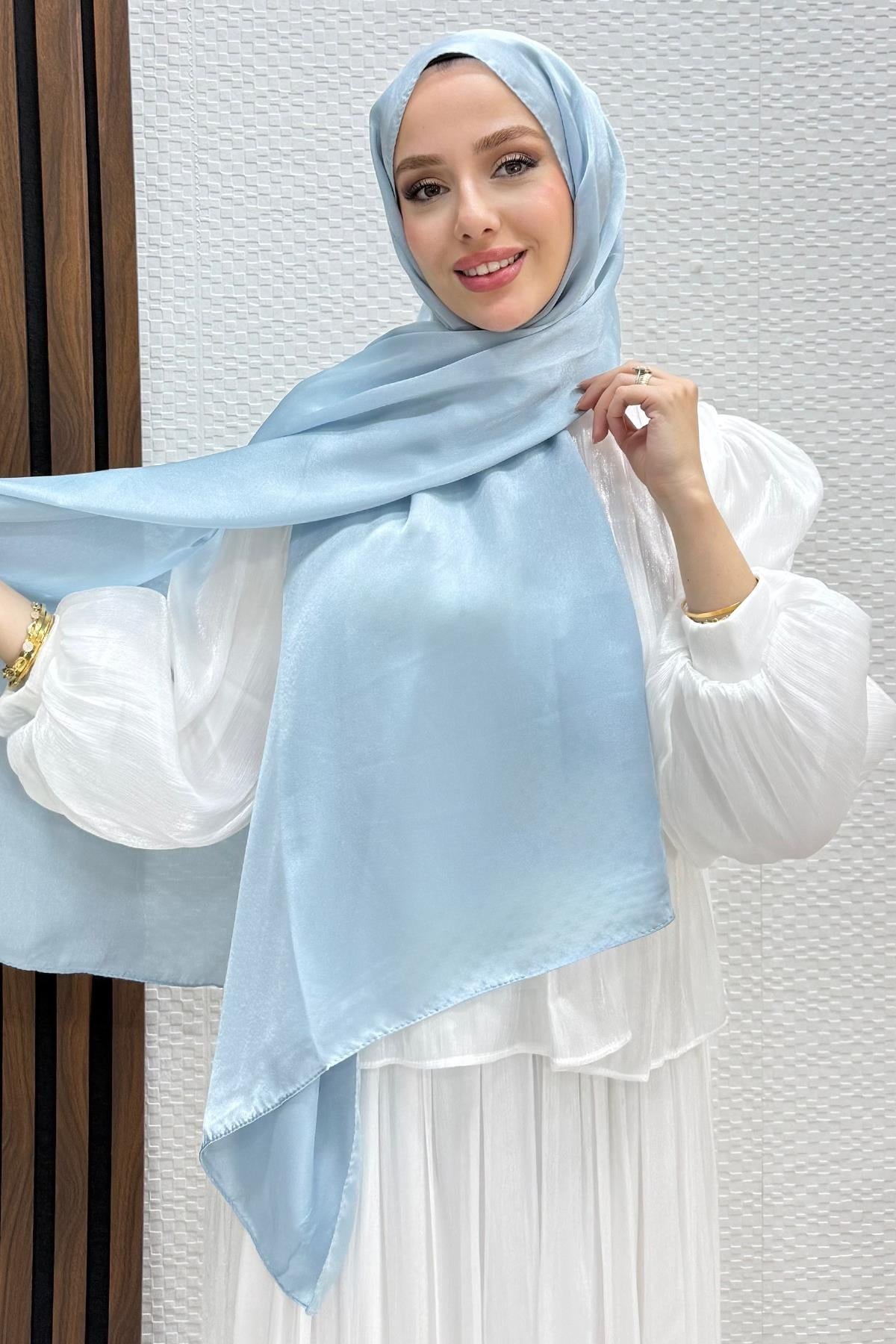 İnci Saten Şal Bebe Mavi